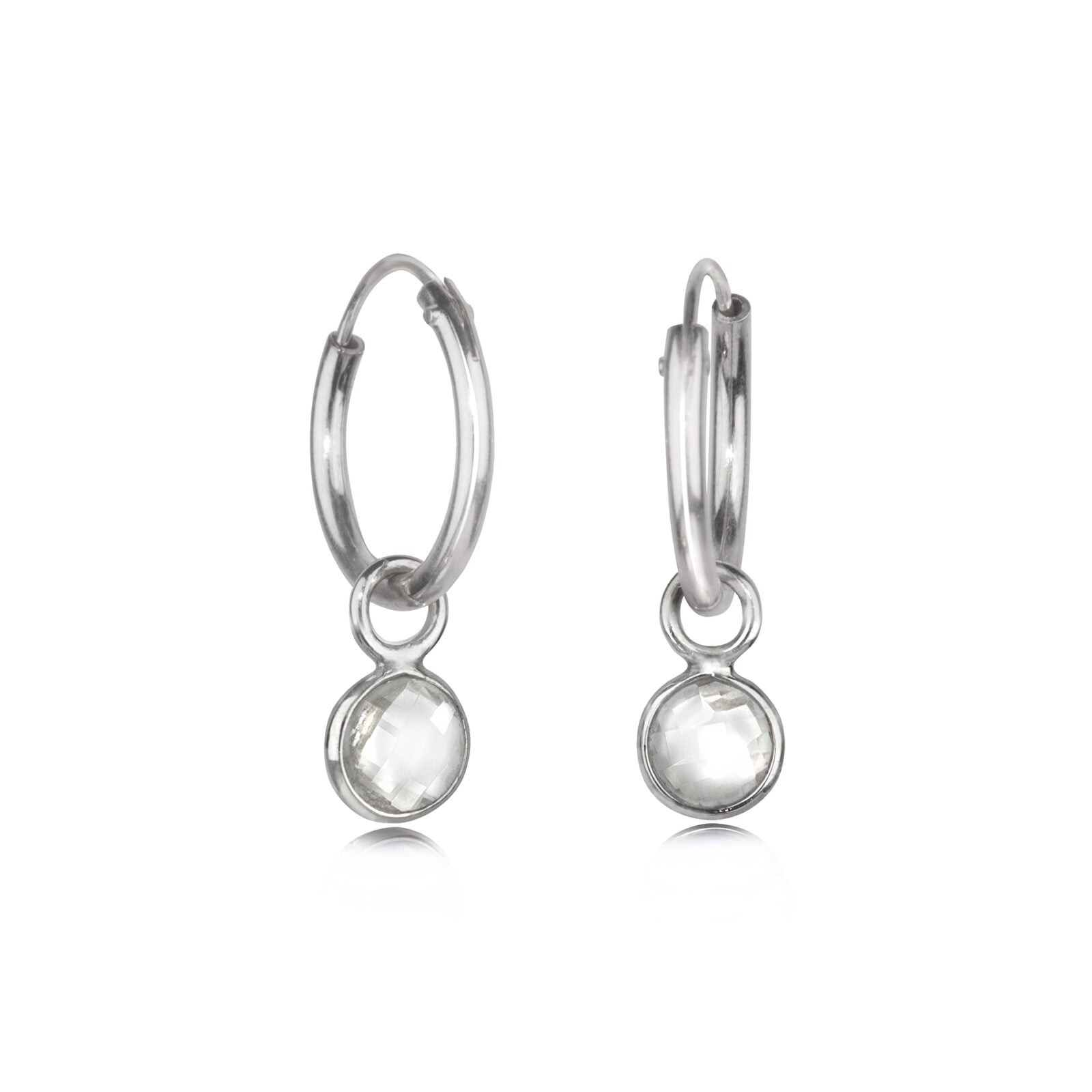 April Birthstone Hoop Earrings with Crystal Charm in Sterling Silver