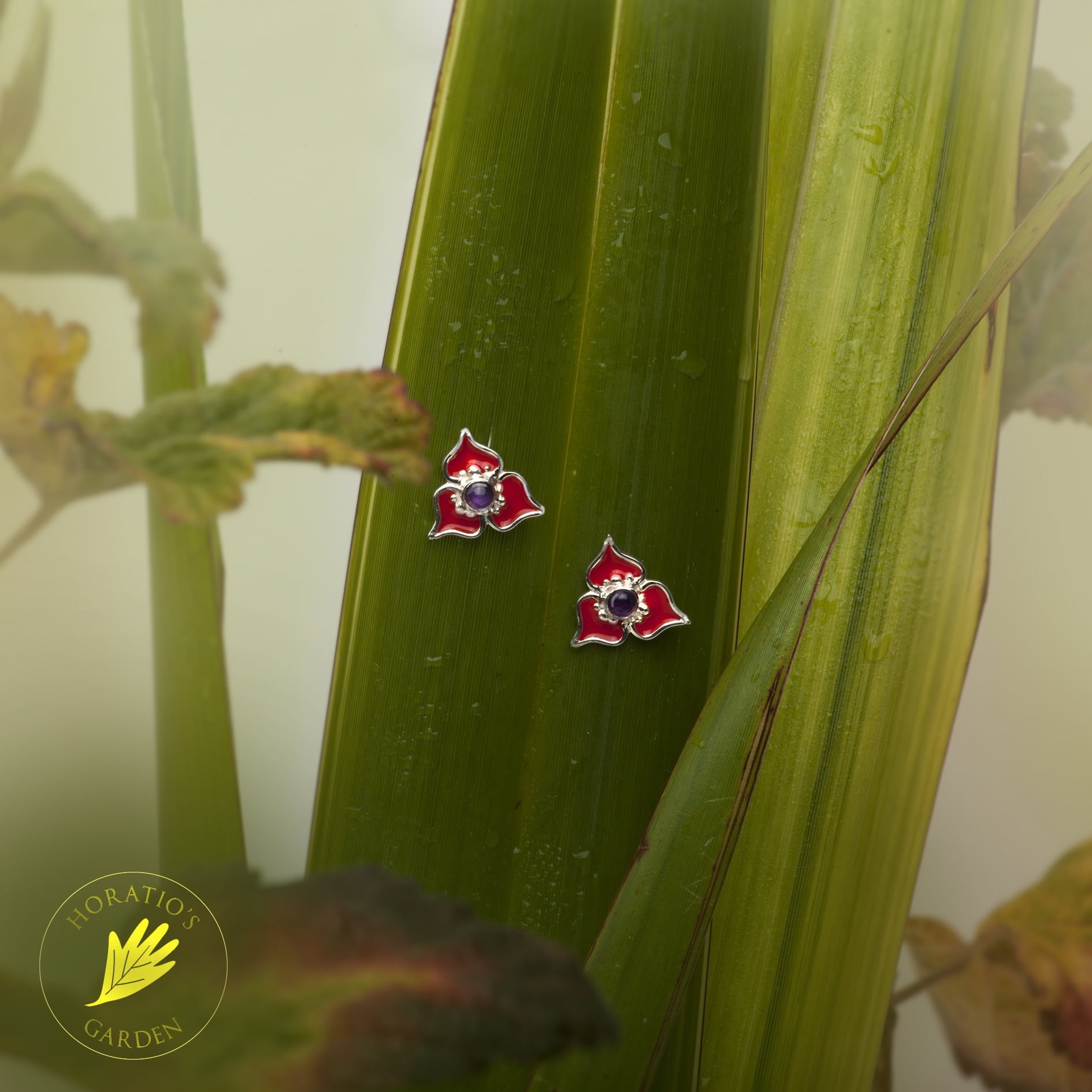 Poinsettia (Christmas flower) Stud Earrings In Sterling Silver