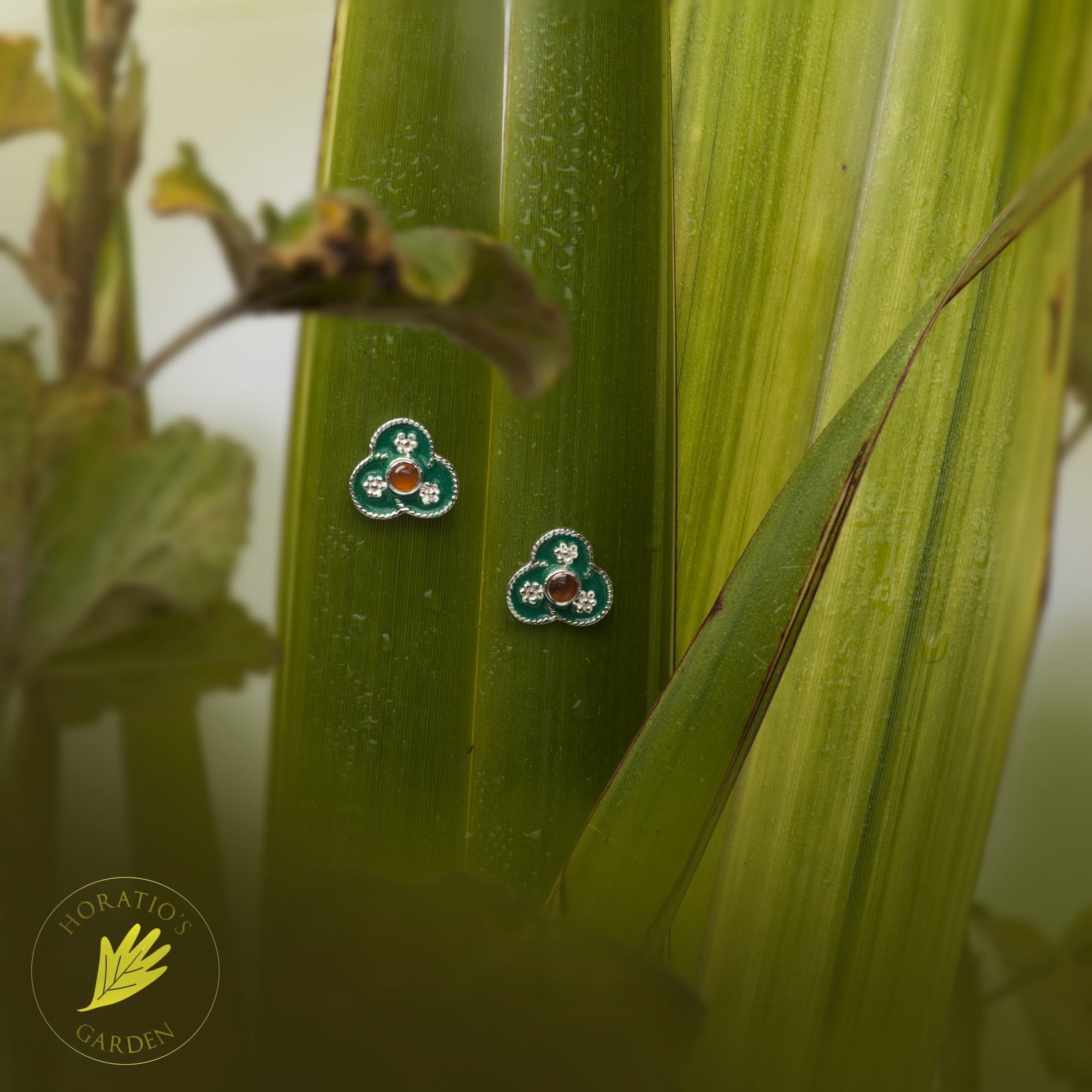 Green Bouquet Stud Earrings in Sterling Silver