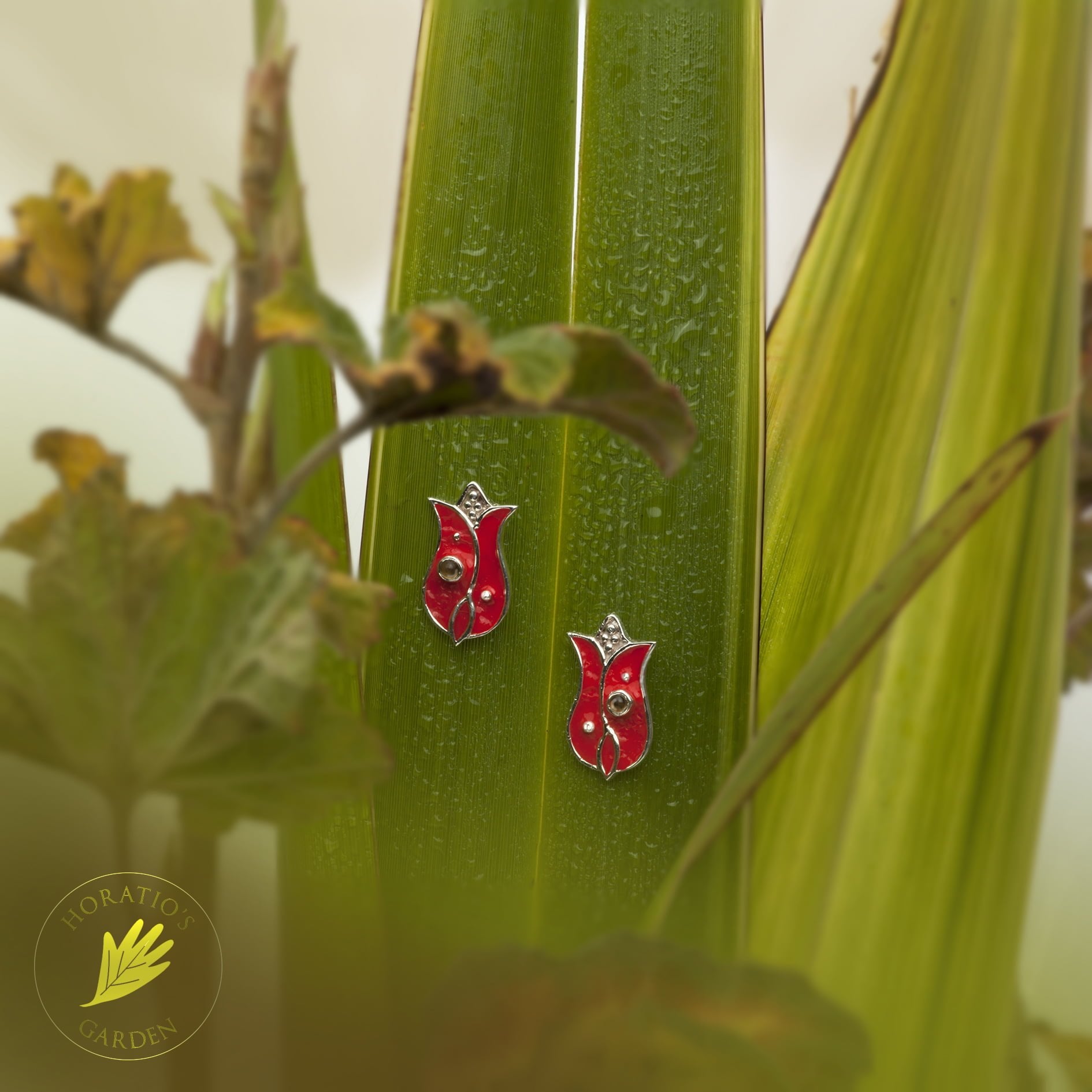 Tulip Enamel Stud Earrings in Sterling Silver