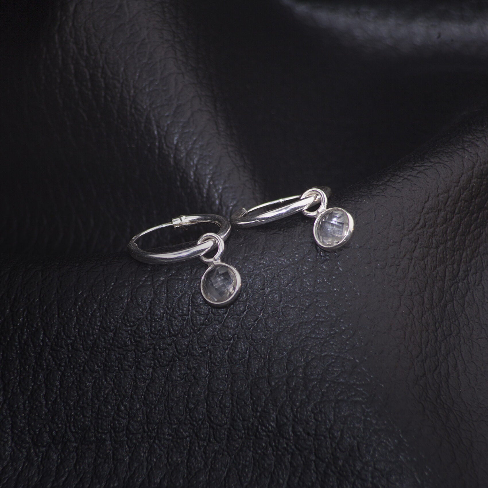 April Birthstone Hoop Earrings with Crystal Charm in Sterling Silver
