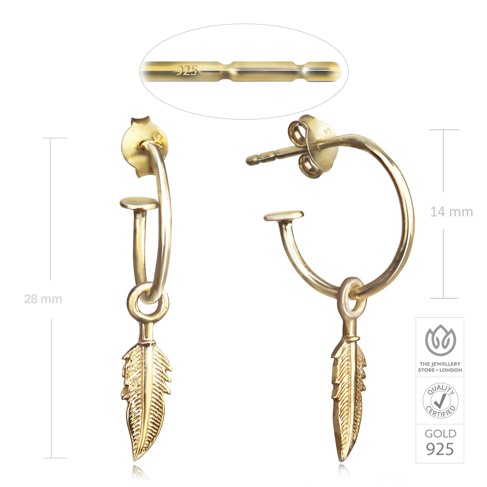 Open Hoop Earring with Feather Charm in Gold Vermeil