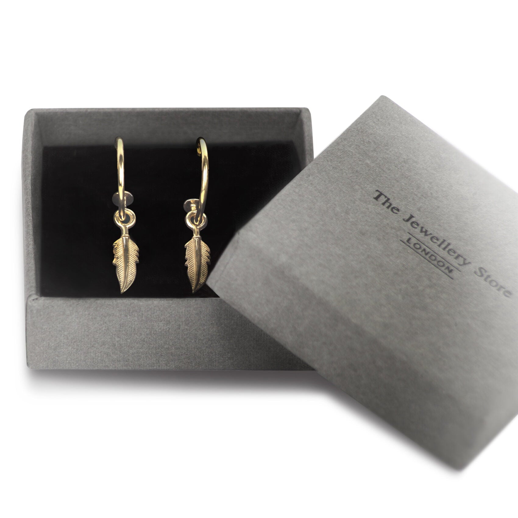 Open Hoop Earring with Feather Charm in Gold Vermeil
