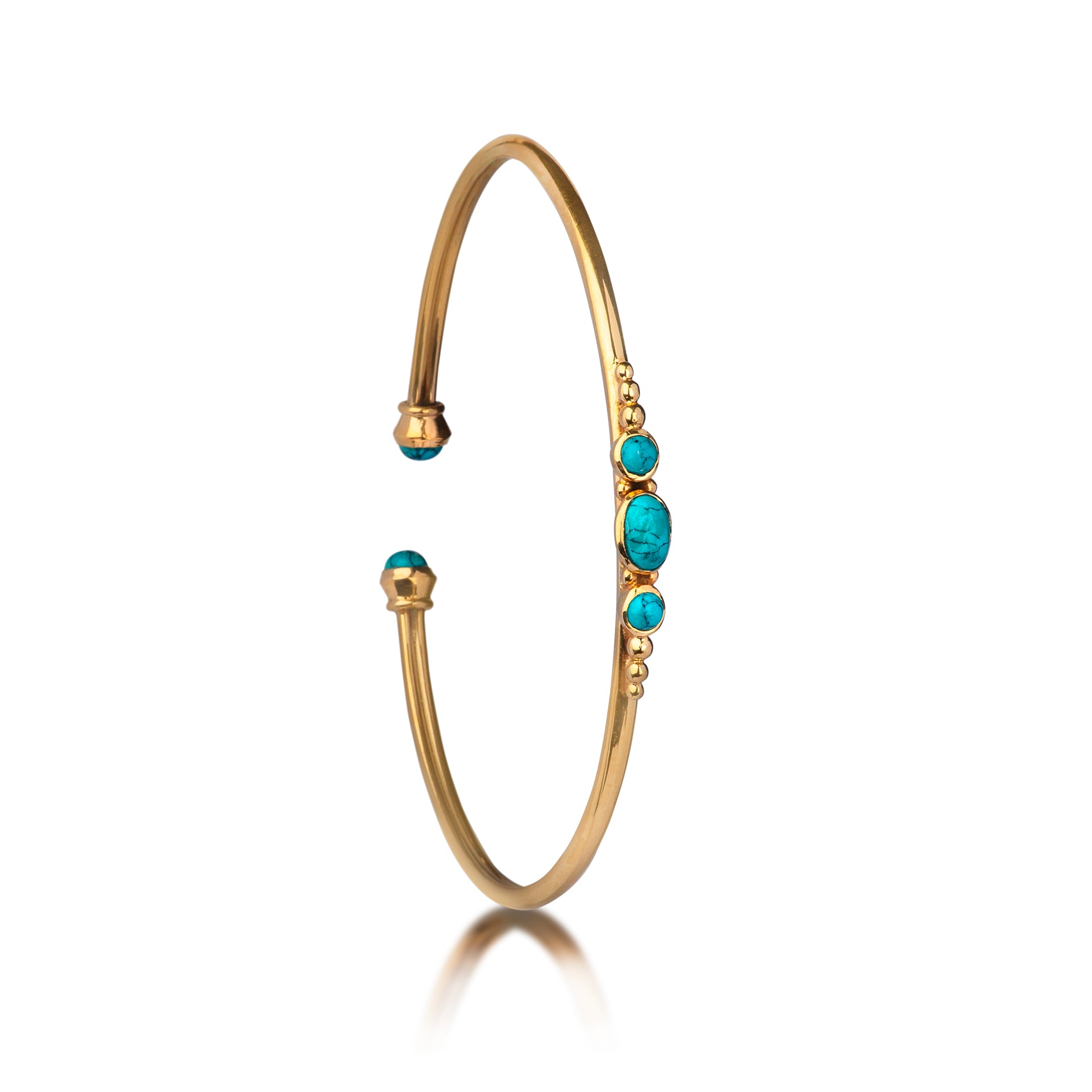 Gold Bangle with Turquoise Gemstones