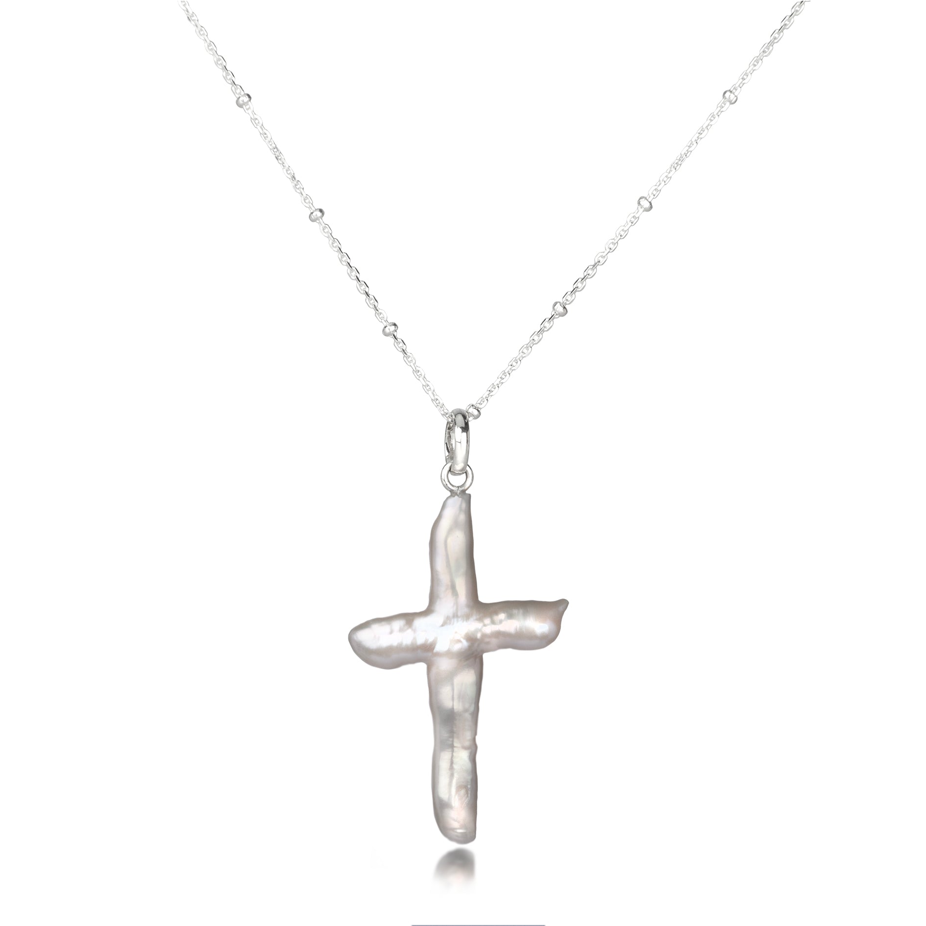 Cross Pearl Necklace In Sterling Silver
