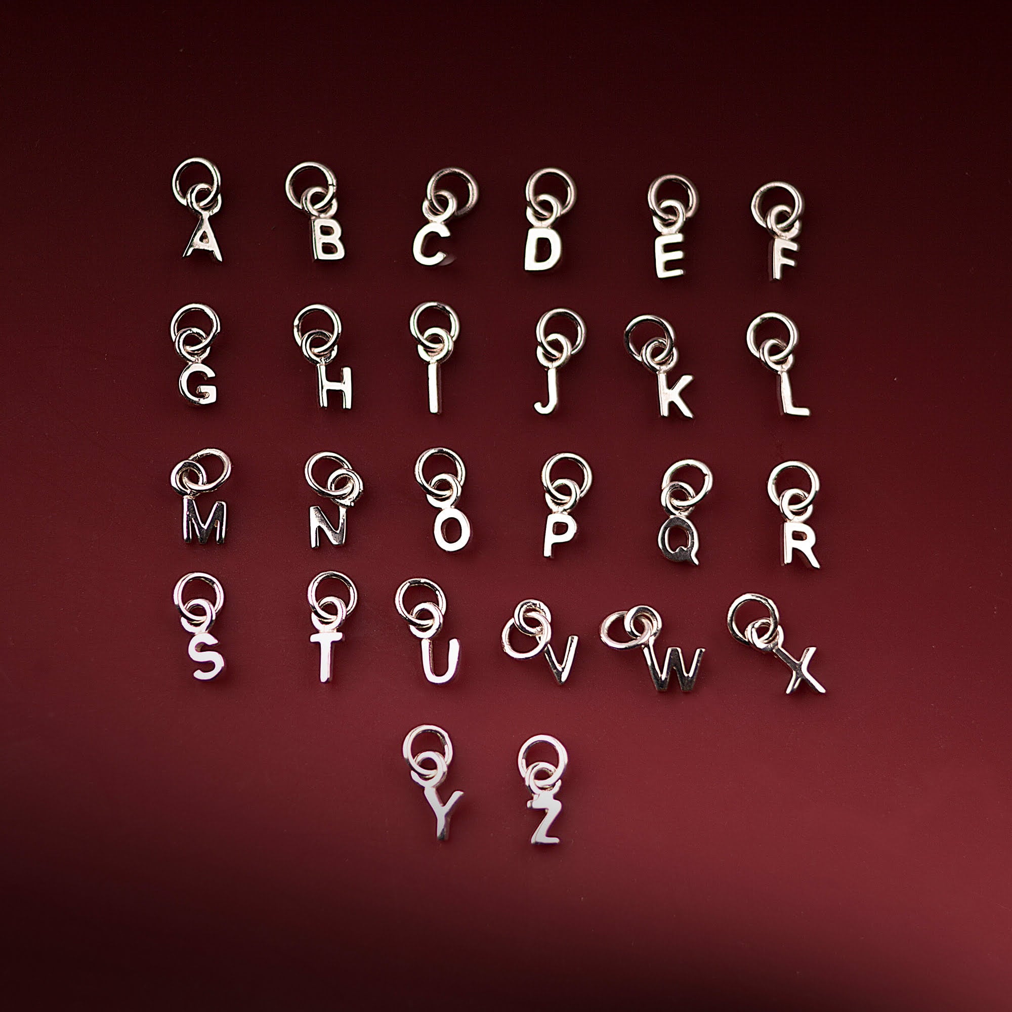 small silver alphabet charms A to Z