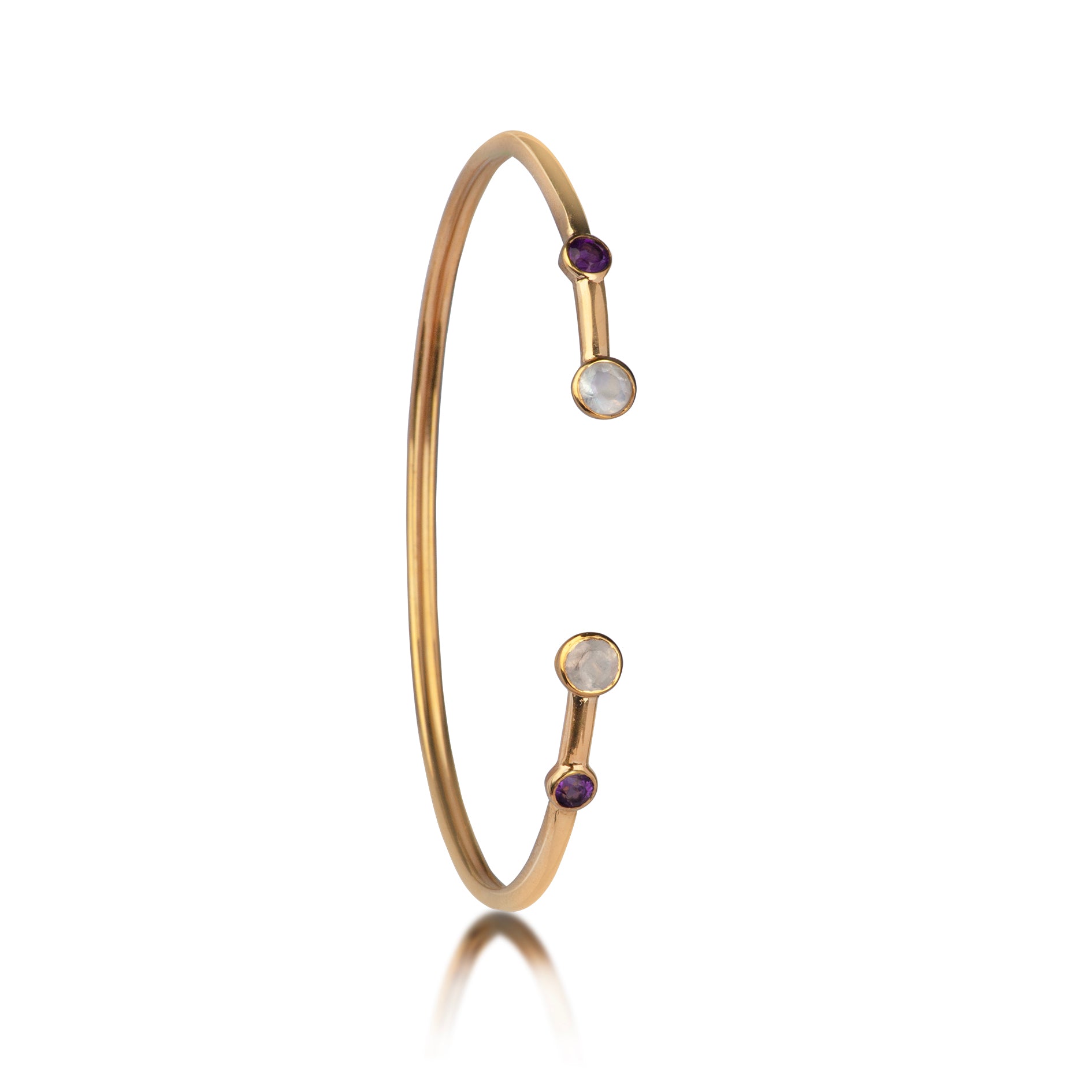 Gold Bangle with Moonstone & Amethyst Gemstones