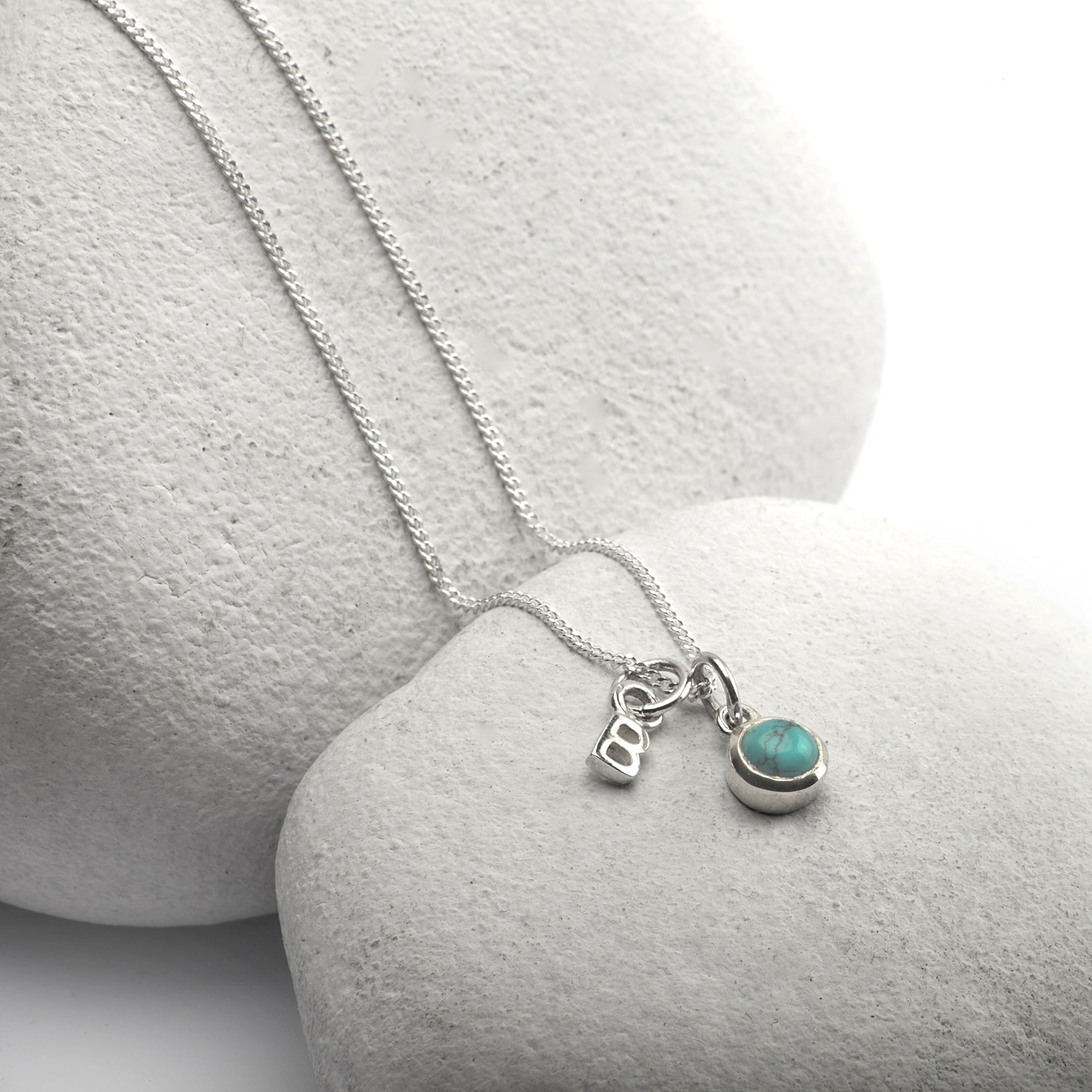 Personalized birthstone necklace with small letter charm
