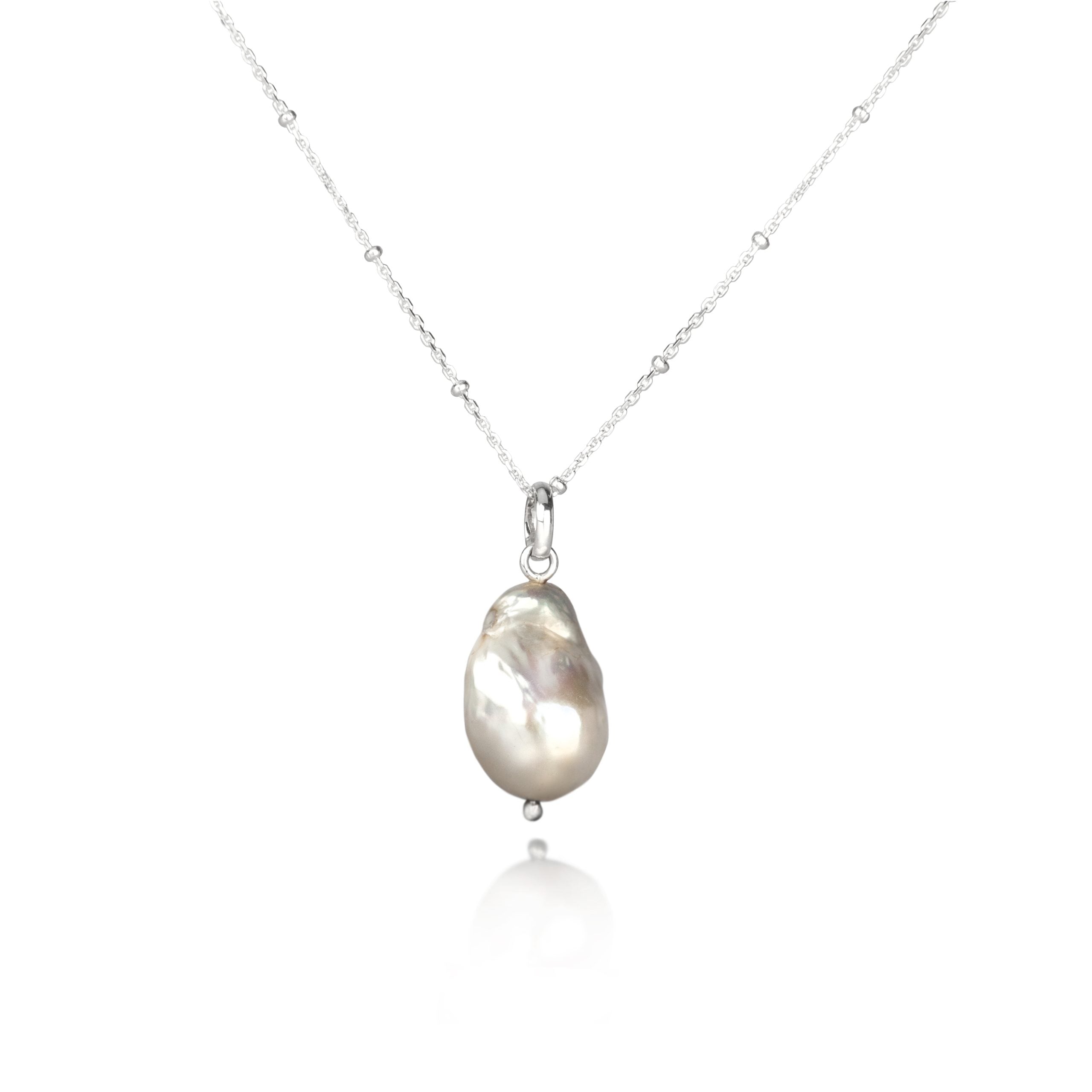White Baroque Fresh water Pearl Necklace in Sterling Silver