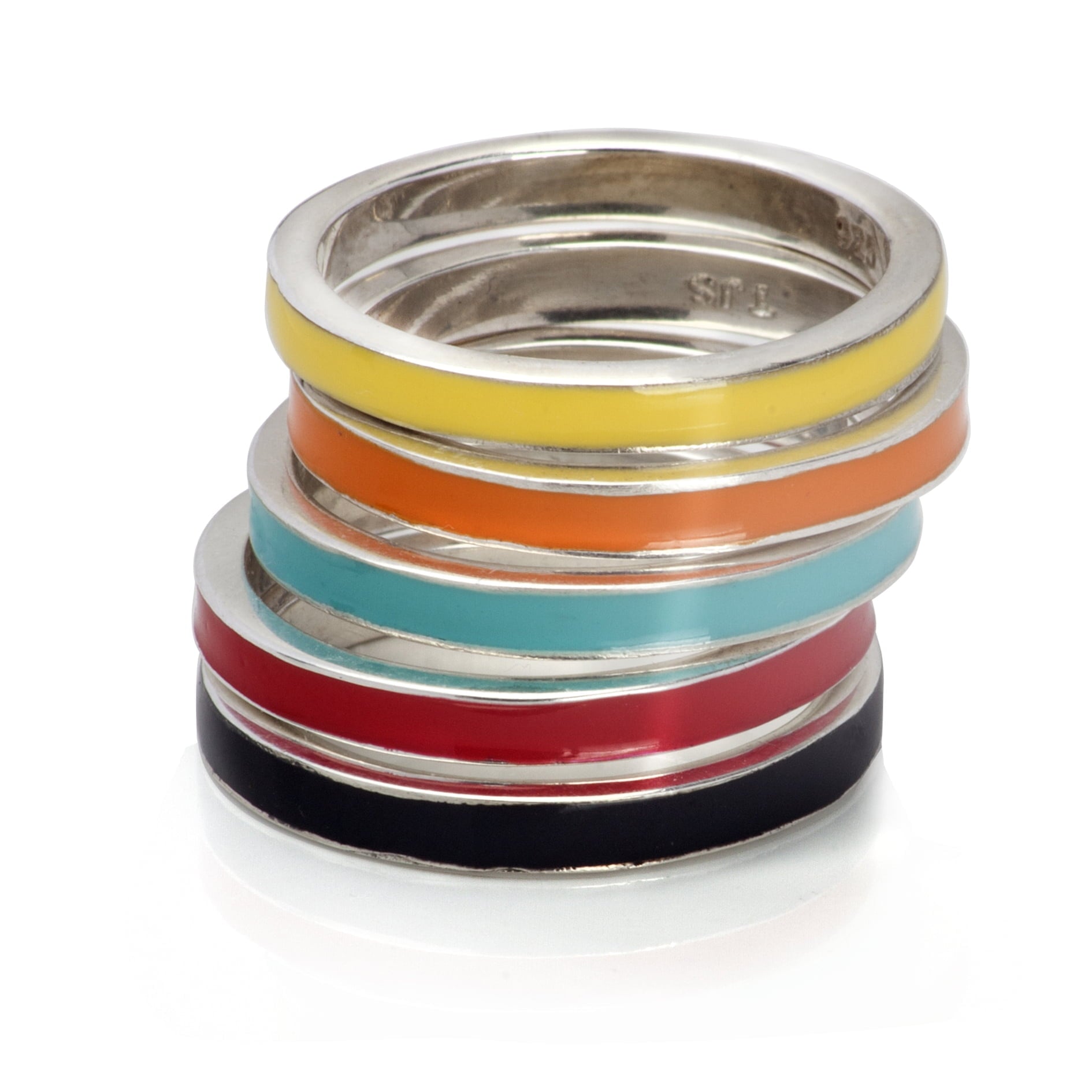 Colorful Stackable Enamel Band Rings in Sterling Silver