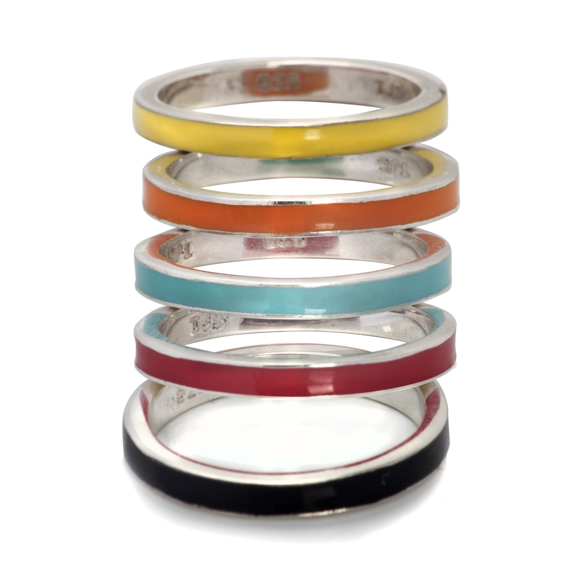 Colorful Stackable Enamel Band Rings in Sterling Silver
