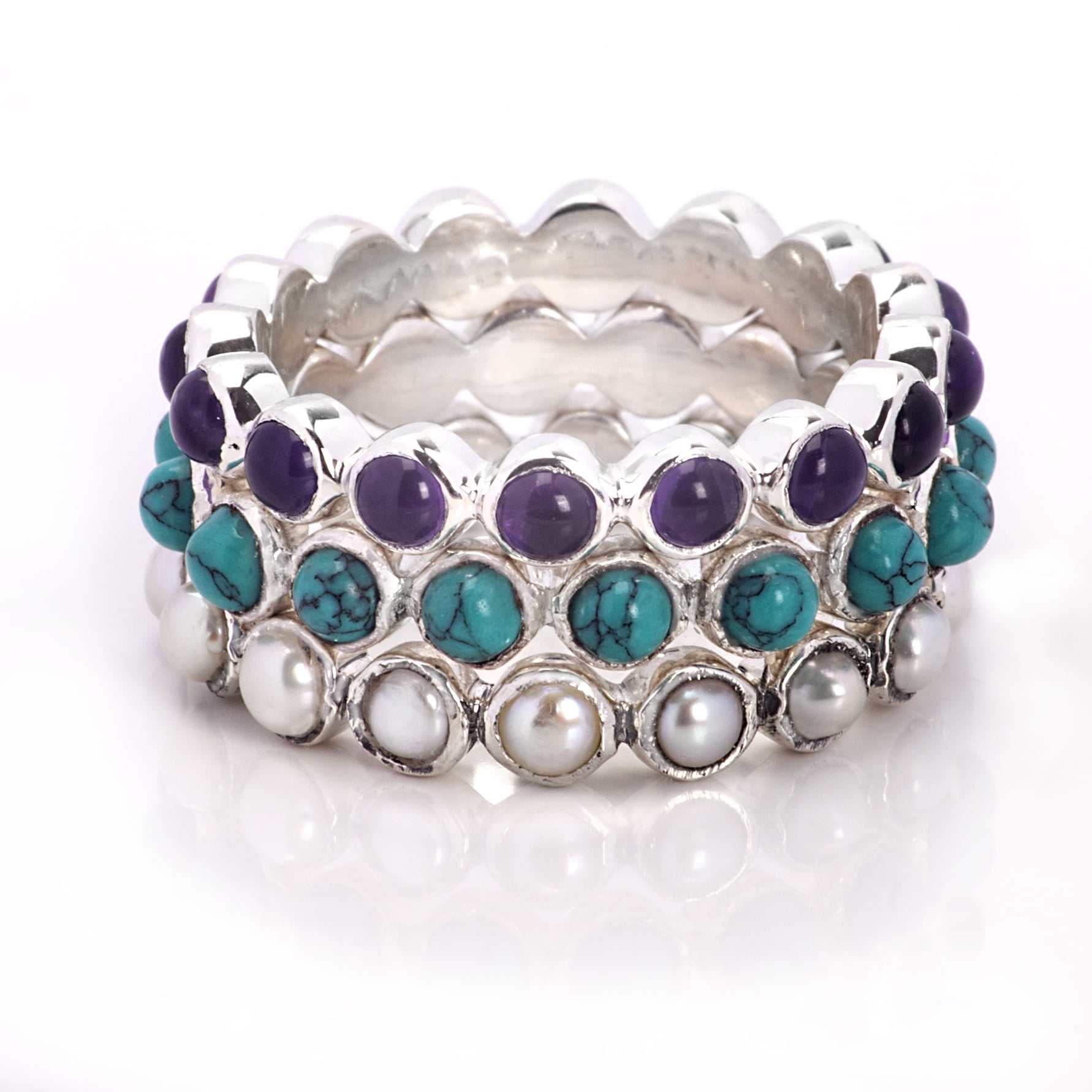 Pearls Band Ring in Sterling Silver