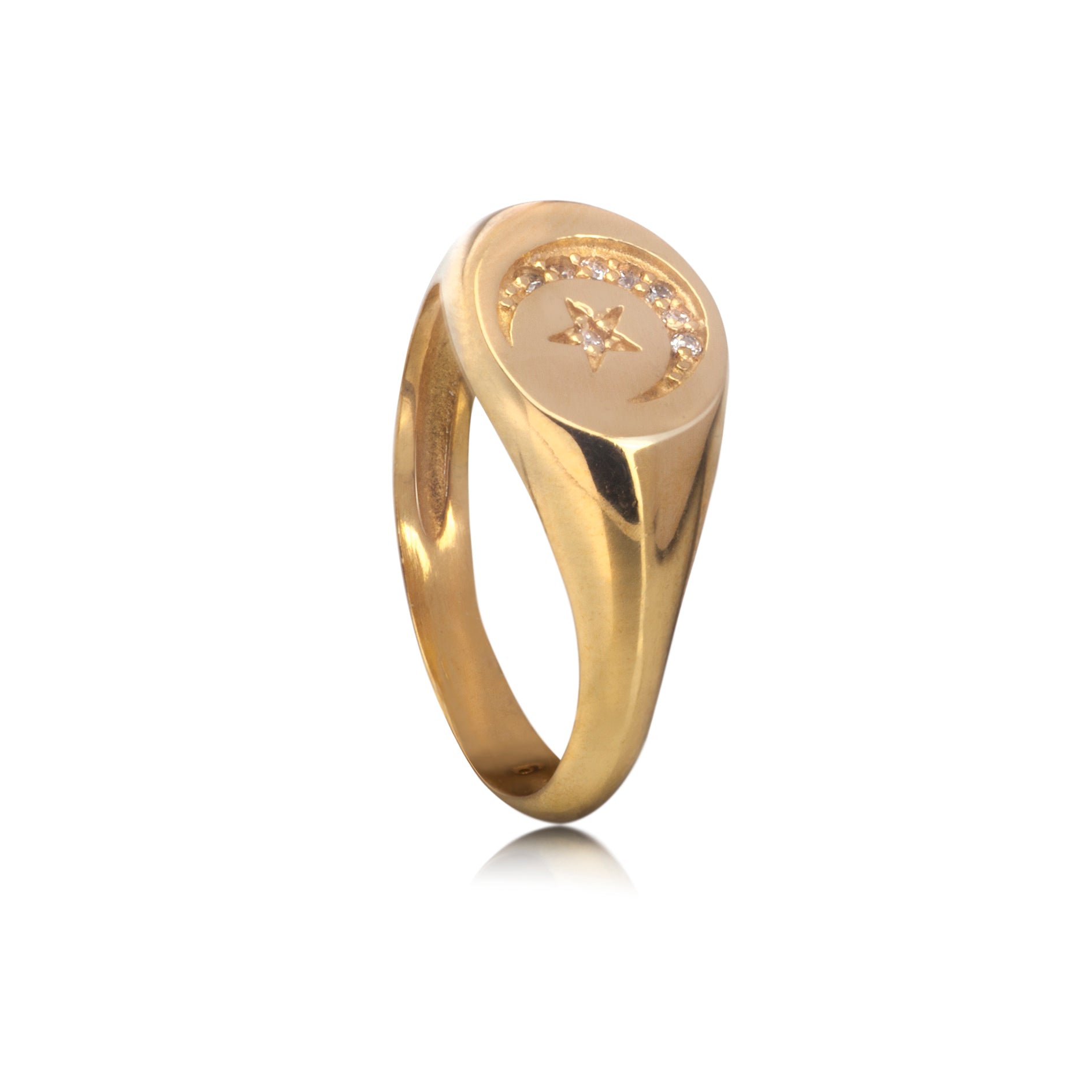 Round Celestial Signet Ring with CZ in Gold Vermeil