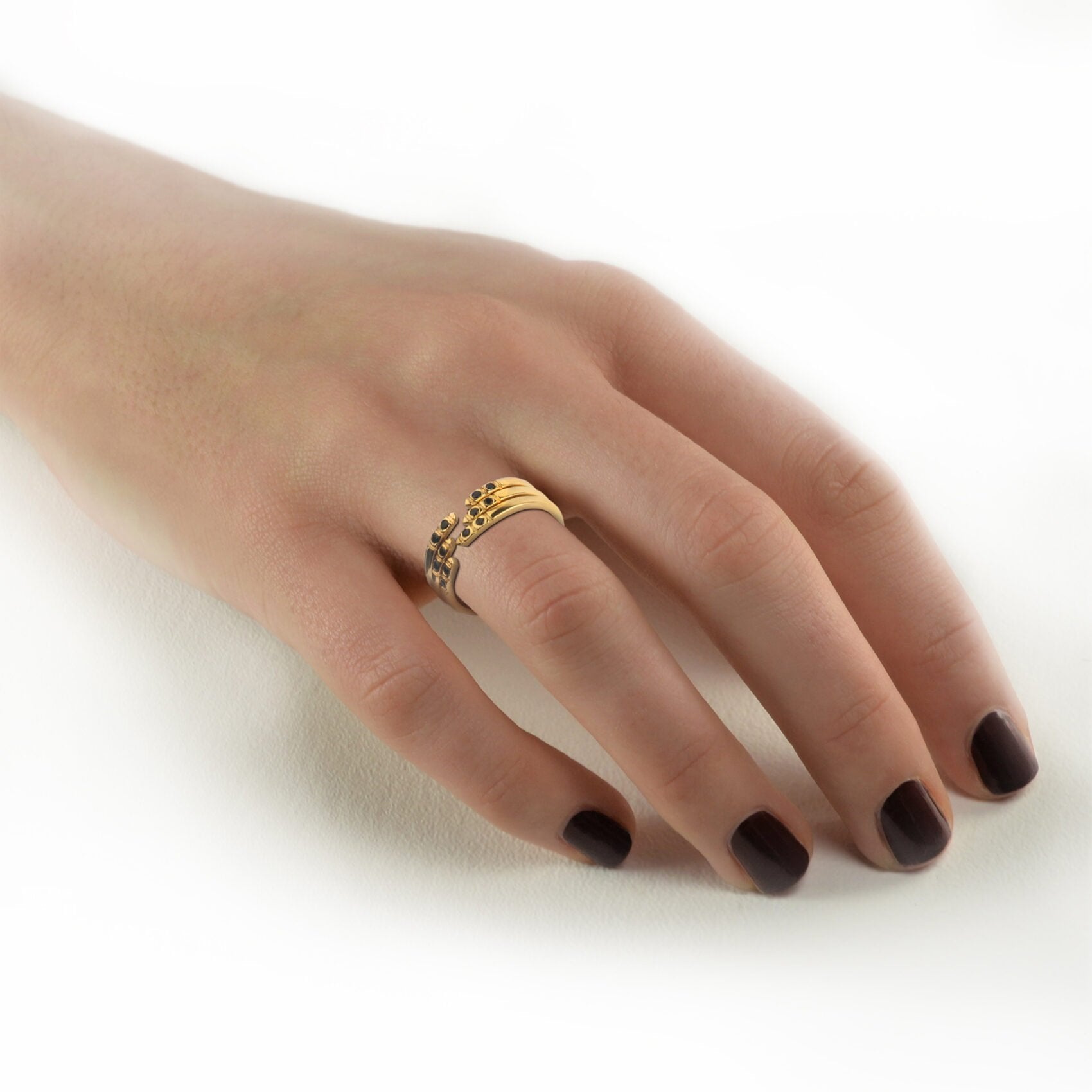 Adjustable Dainty Ring with Black Spinel in Gold Vermeil