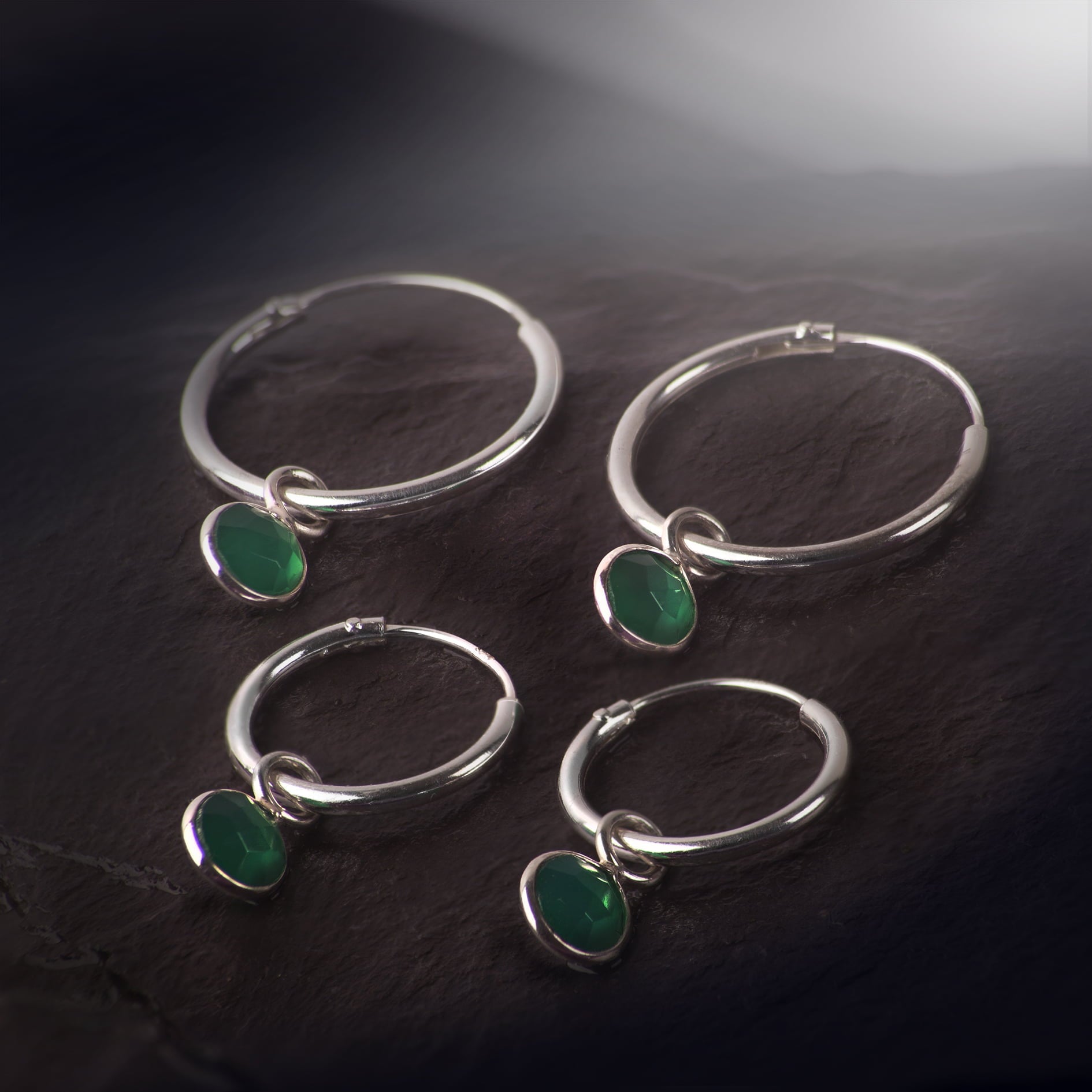 December Birthstone Hoop Earrings with Tibetan Turquoise Charm in Sterling Silver