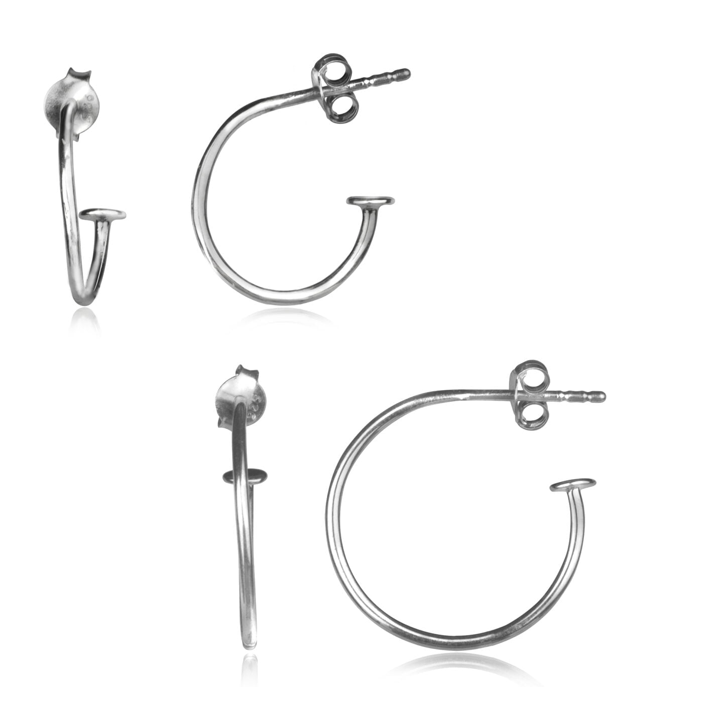October Birthstone Hoop Earrings with Pink  Tourmaline Charm in Sterling Silver