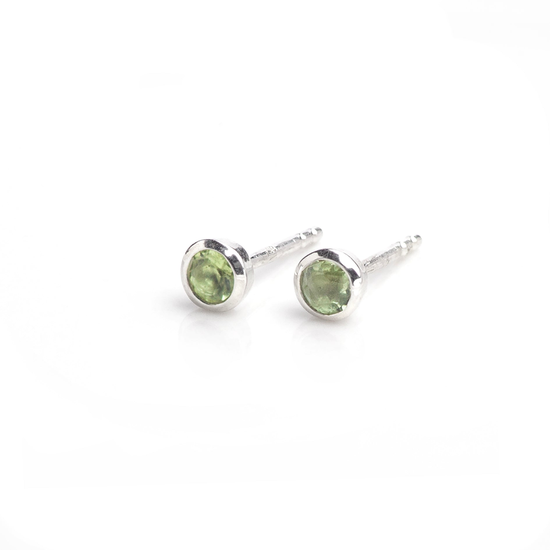 August Birthstone Tiny Stud Earrings In Sterling Silver - Peridot