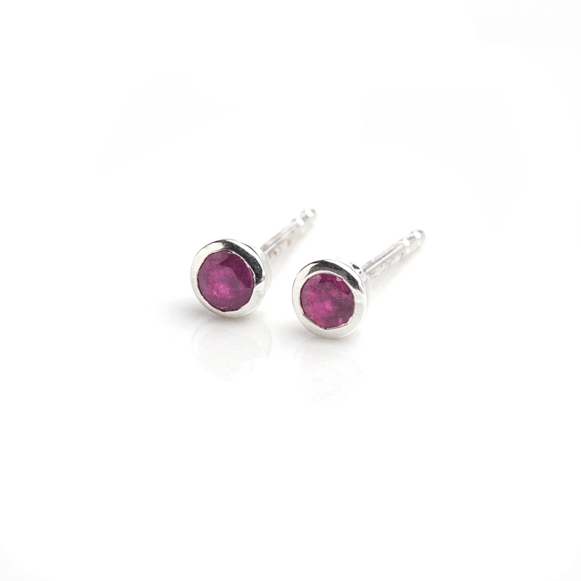 July Birthstone Tiny Stud Earrings In Sterling Silver- Ruby
