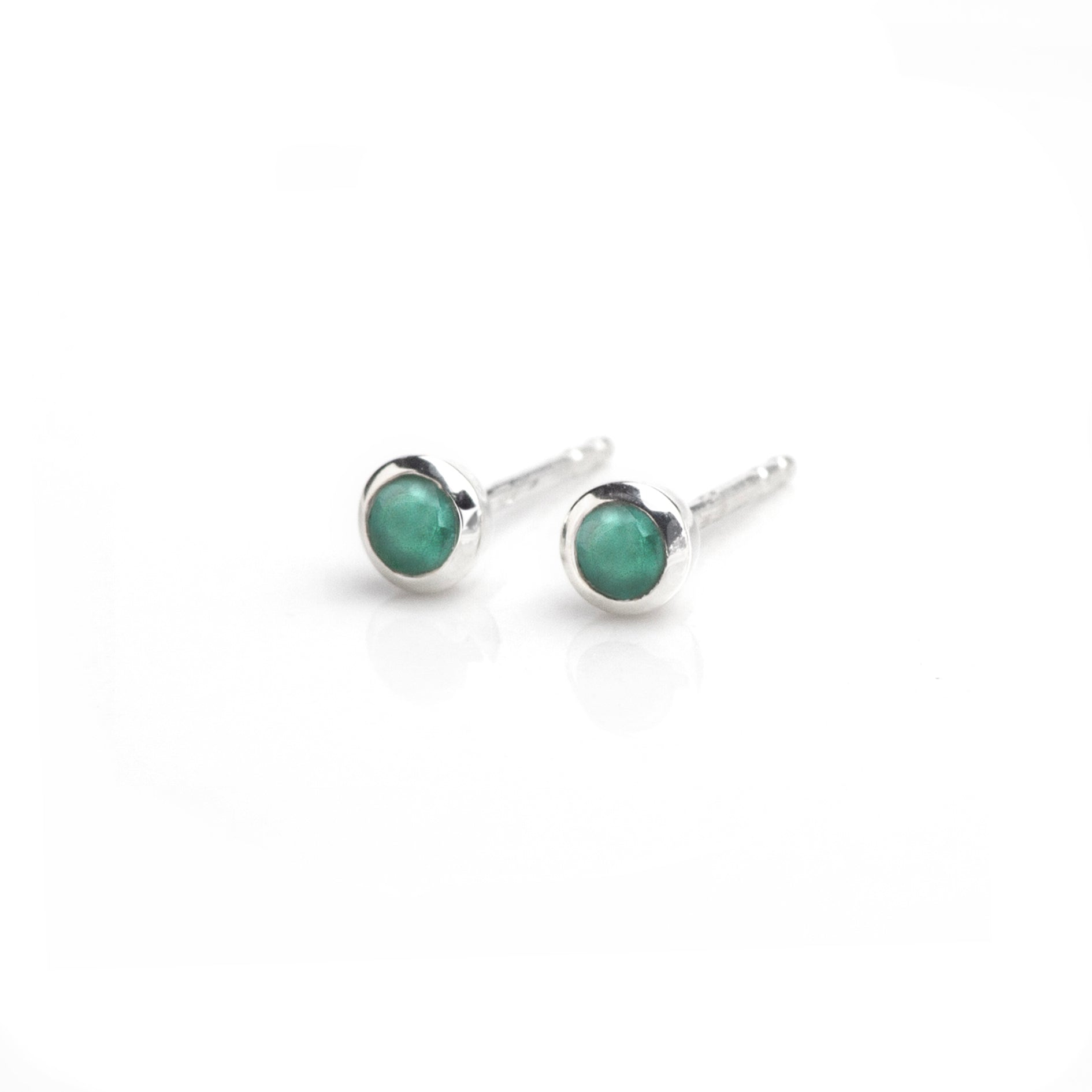 May Birthstone Tiny Studs In Sterling Silver – Emerald Gemstone