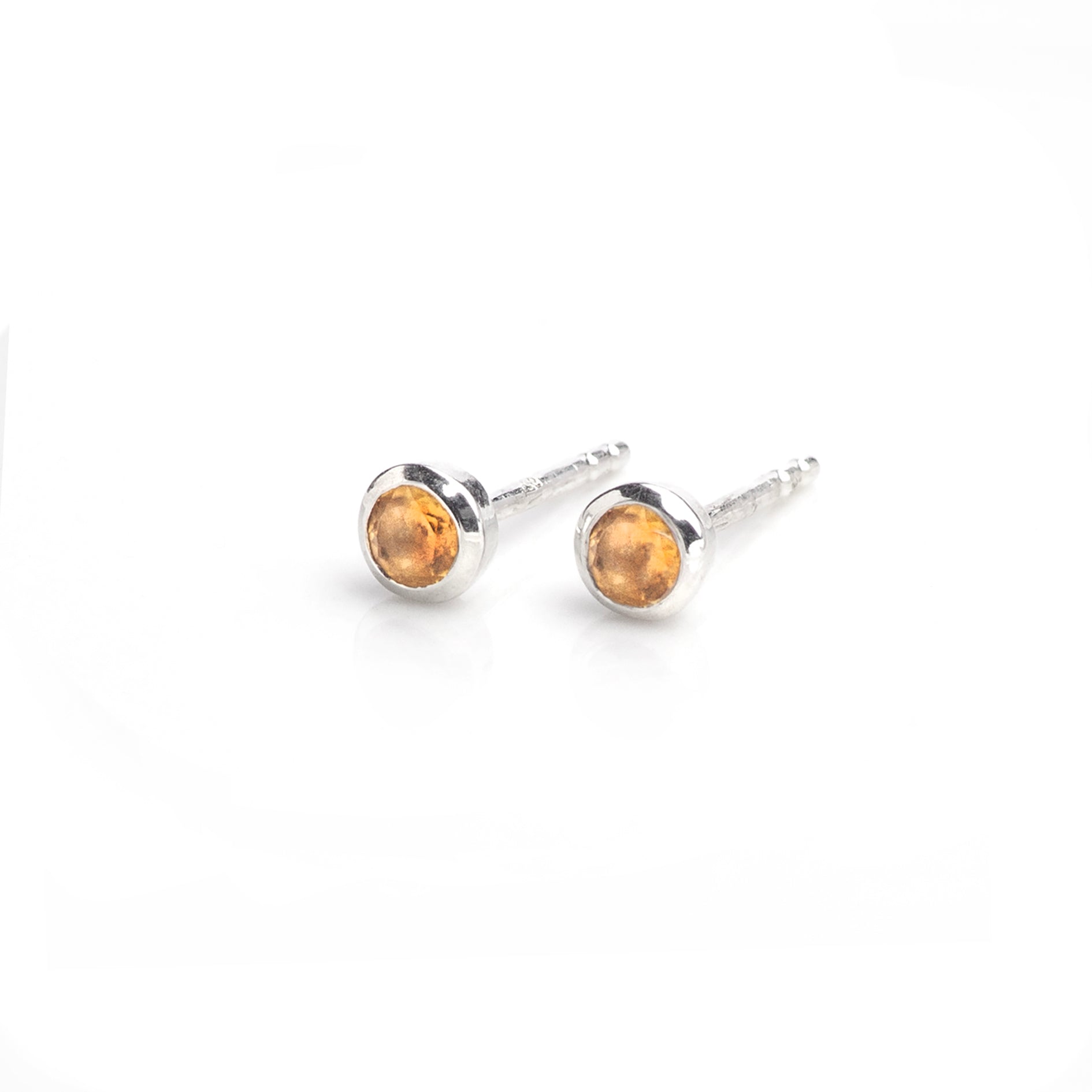 November Birthstone Tiny Stud Earrings In Sterling Silver – Citrine