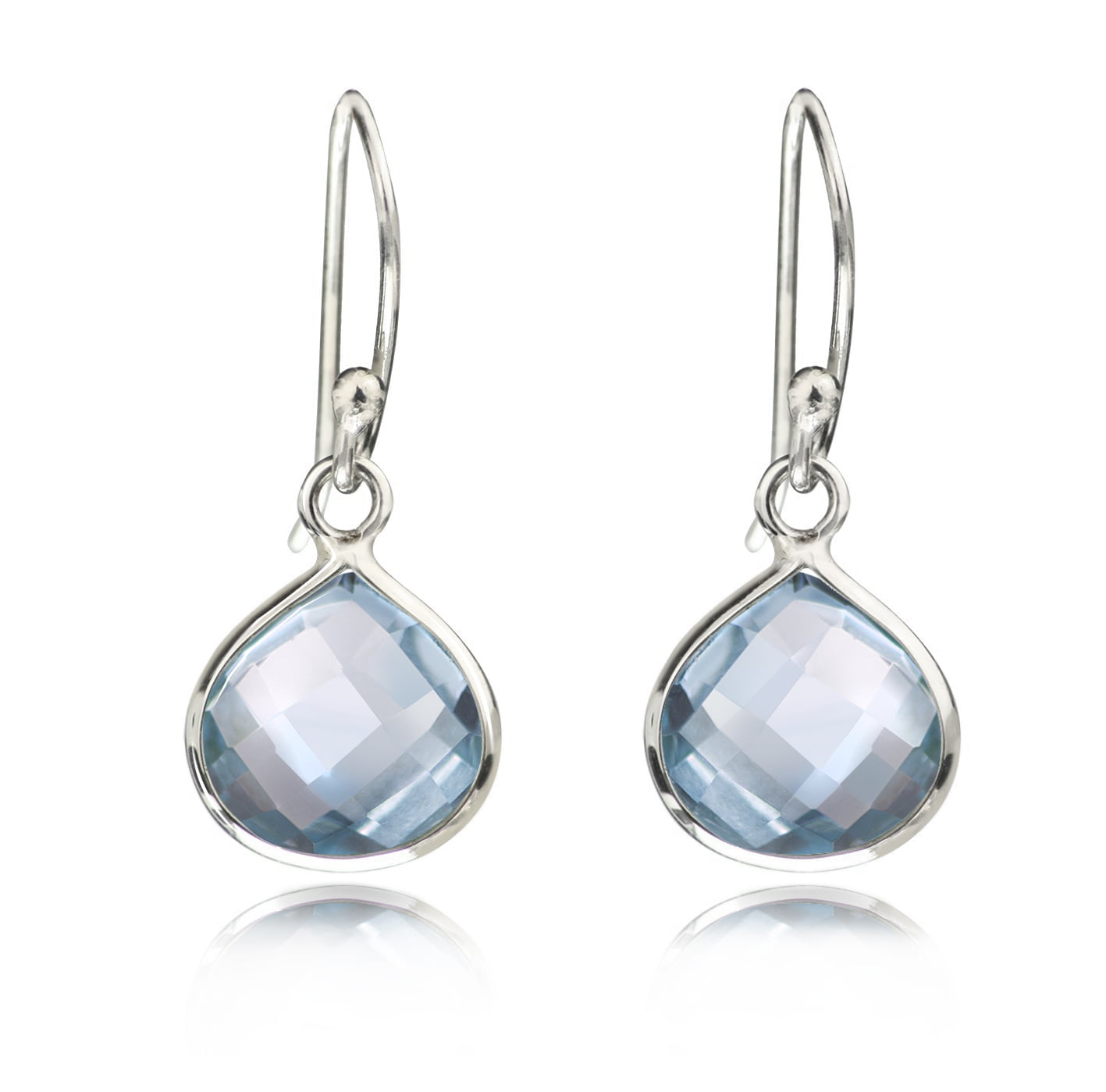 Teardrop Earrings with Genuine Blue Topaz Gemstones in Sterling Silver