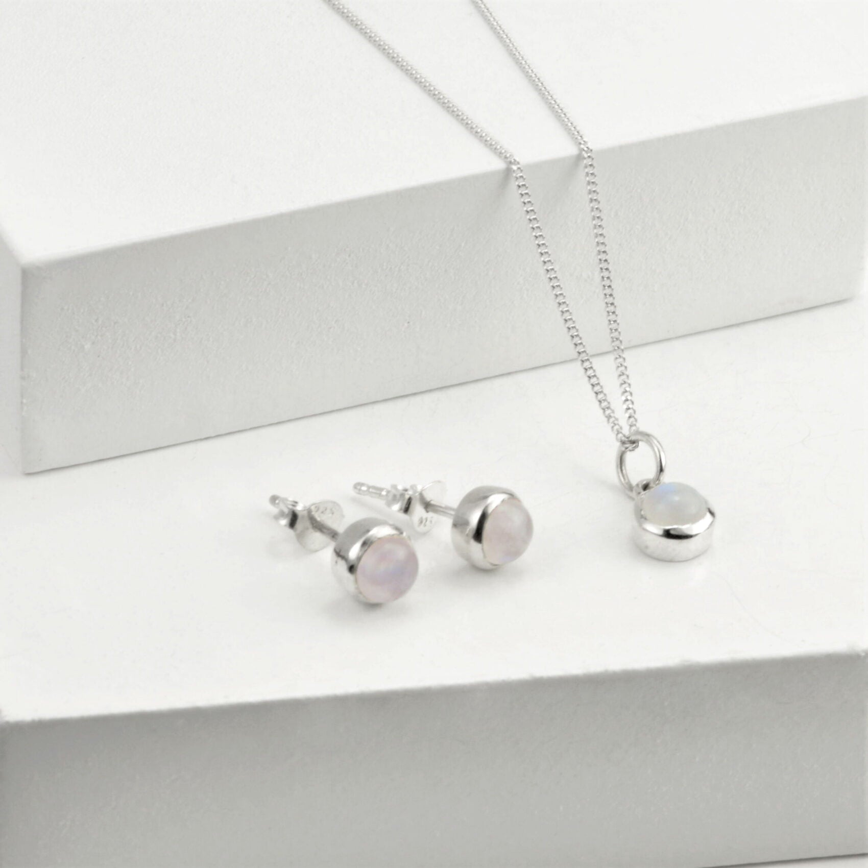 June Birthstone Jewellery Set in Moonstone - Studs and Charm Necklace