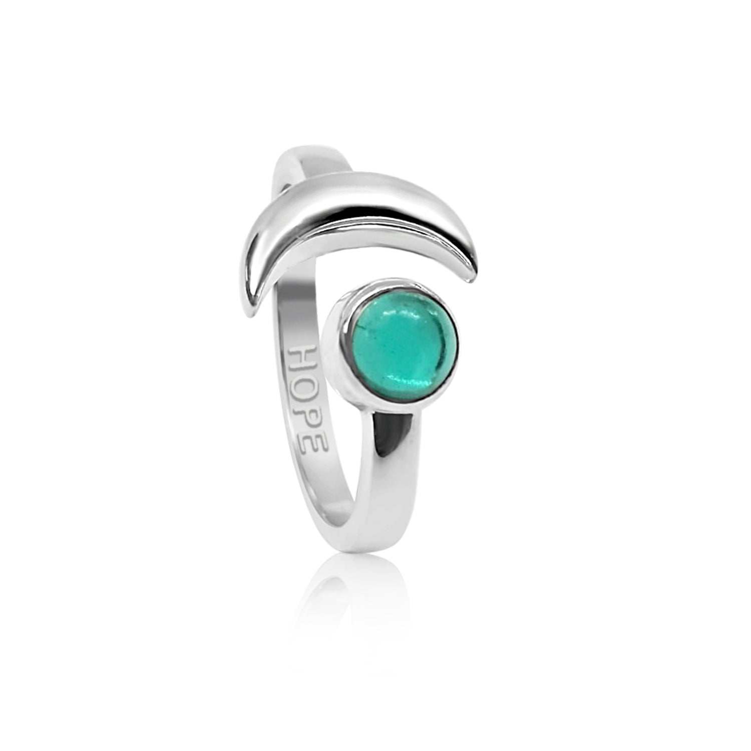 Adjustable May Hope Birthstone Ring In Sterling Silver- Emerald
