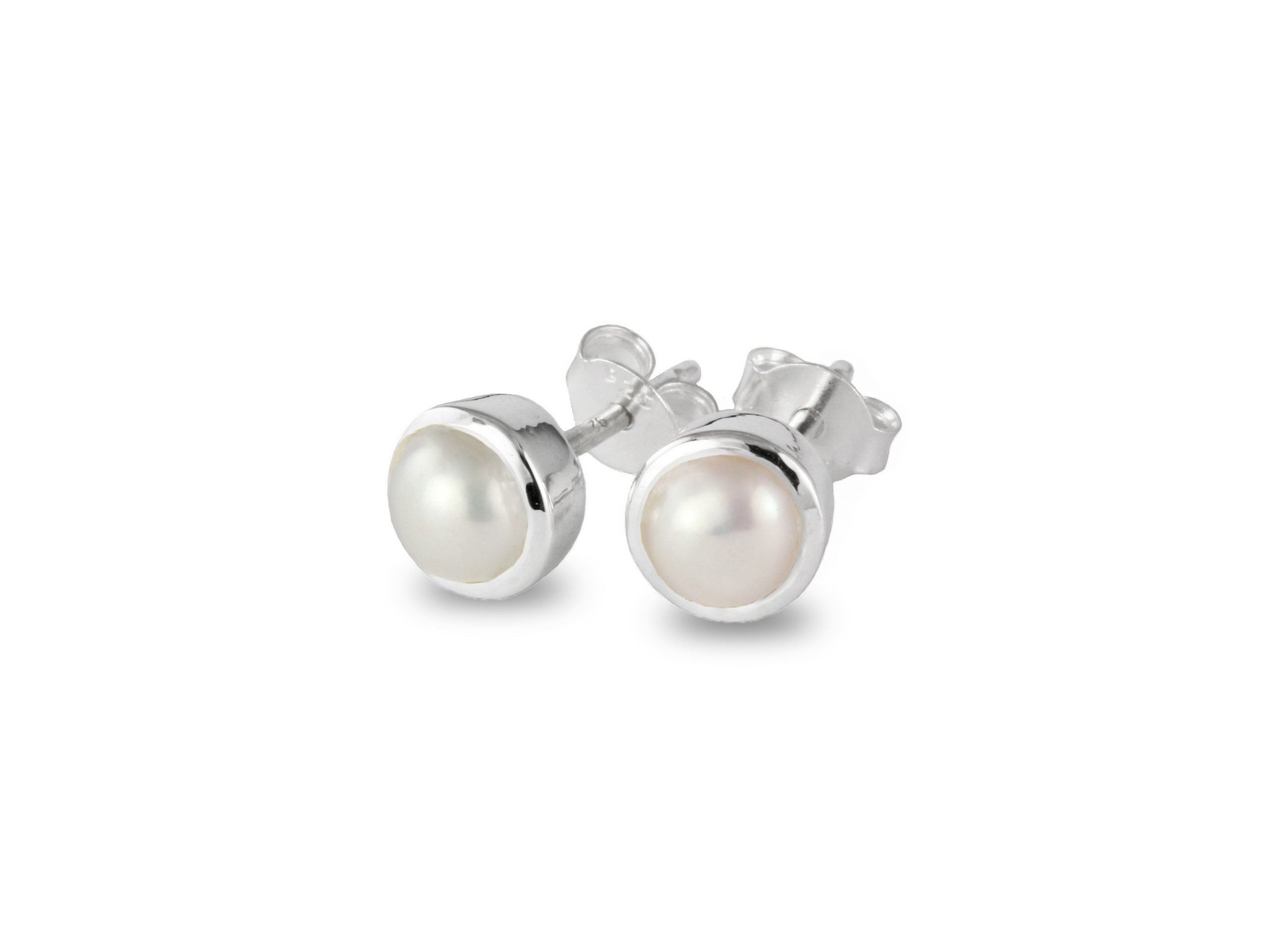 June Birthstone Stud Earrings – Pearl Gemstone in Sterling Silver