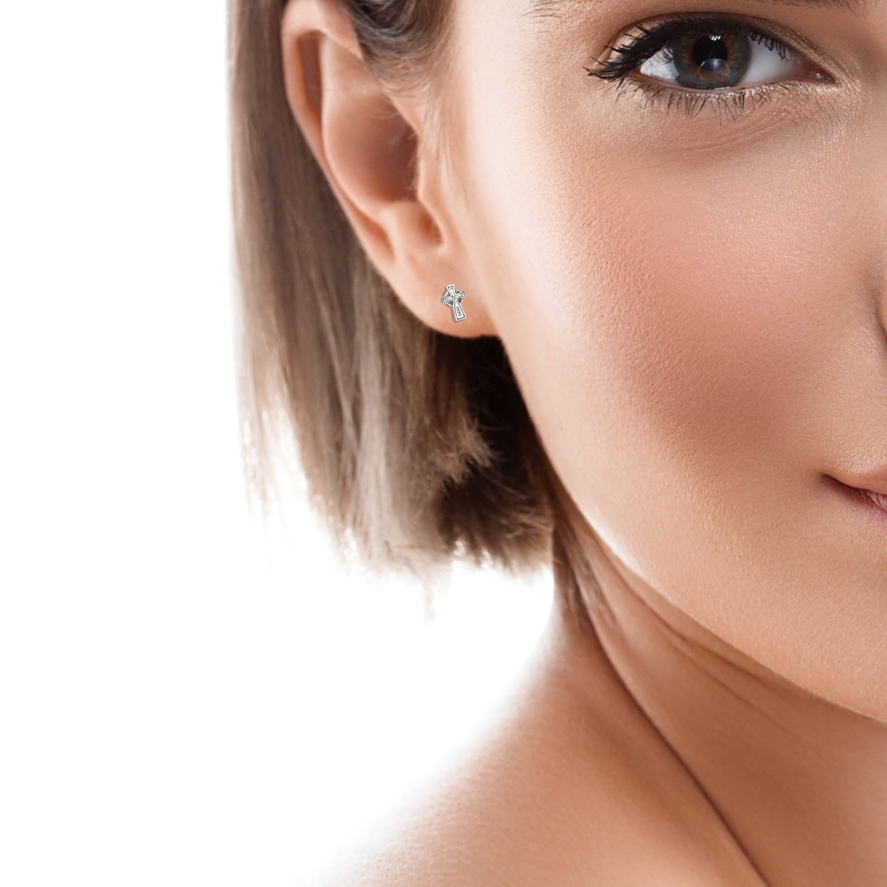 Cross Stud Earrings with Butterfly Fastening in Sterling Silver
