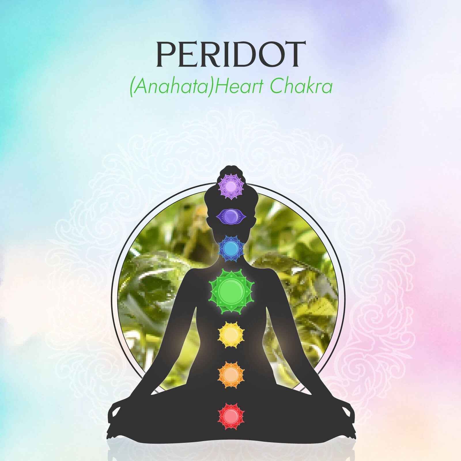 Heart Chakra/Anahata Chakra Charm Necklace In Gold Vermeil- Peridot