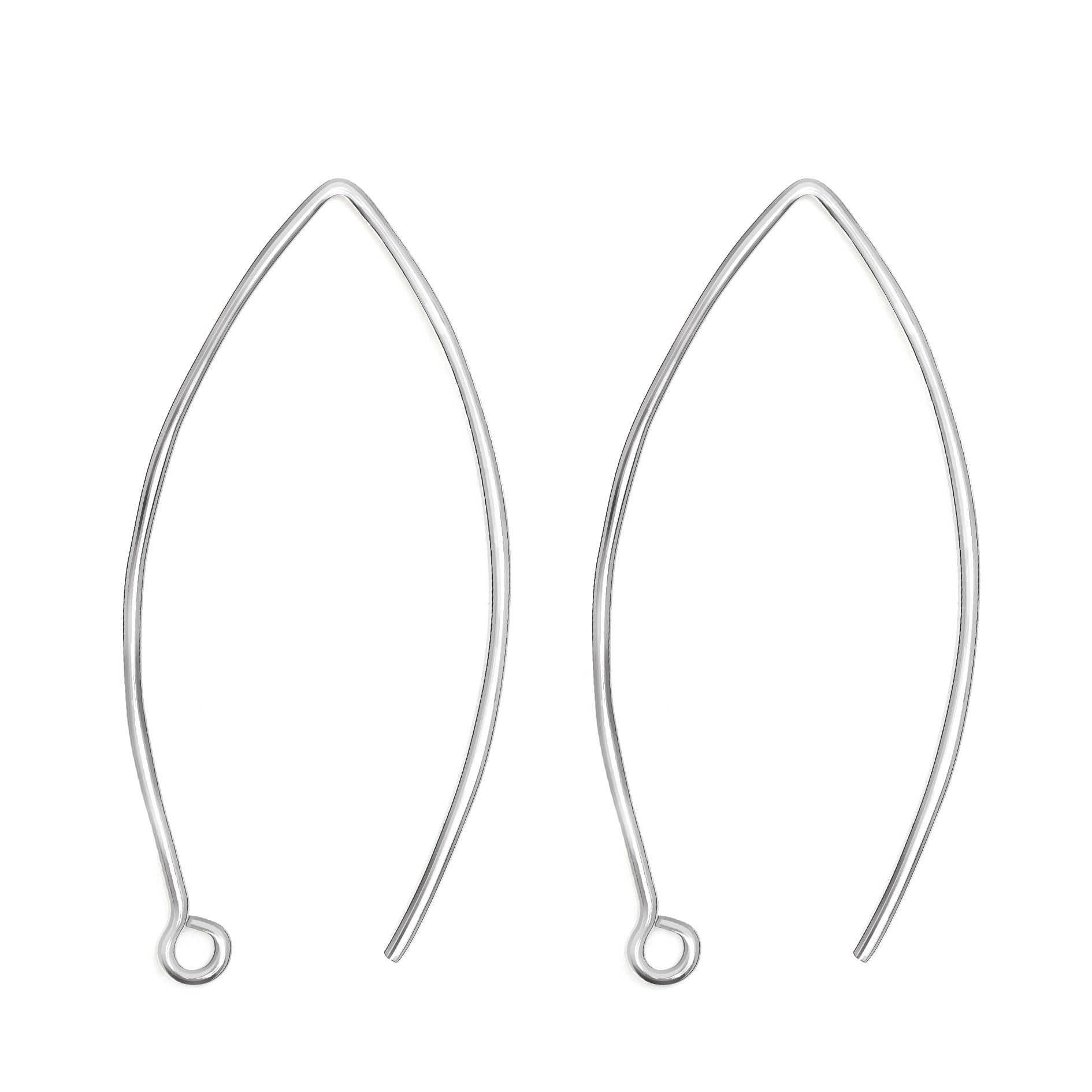 Long Wire Hook Earring Findings in 925 Sterling Silver - 30mm