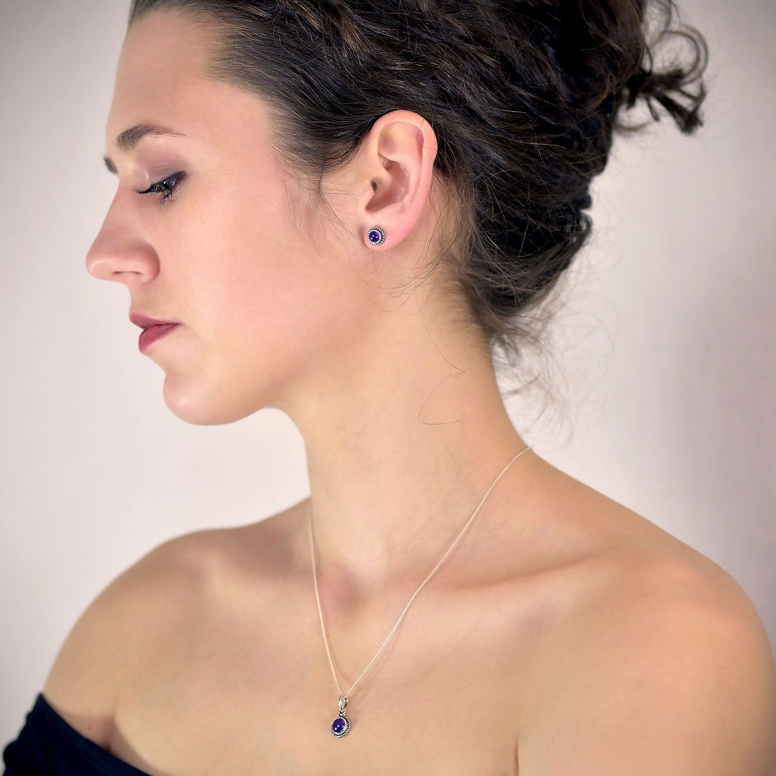 Twisted Wire Round Amethyst Jewellery Set in Sterling Silver