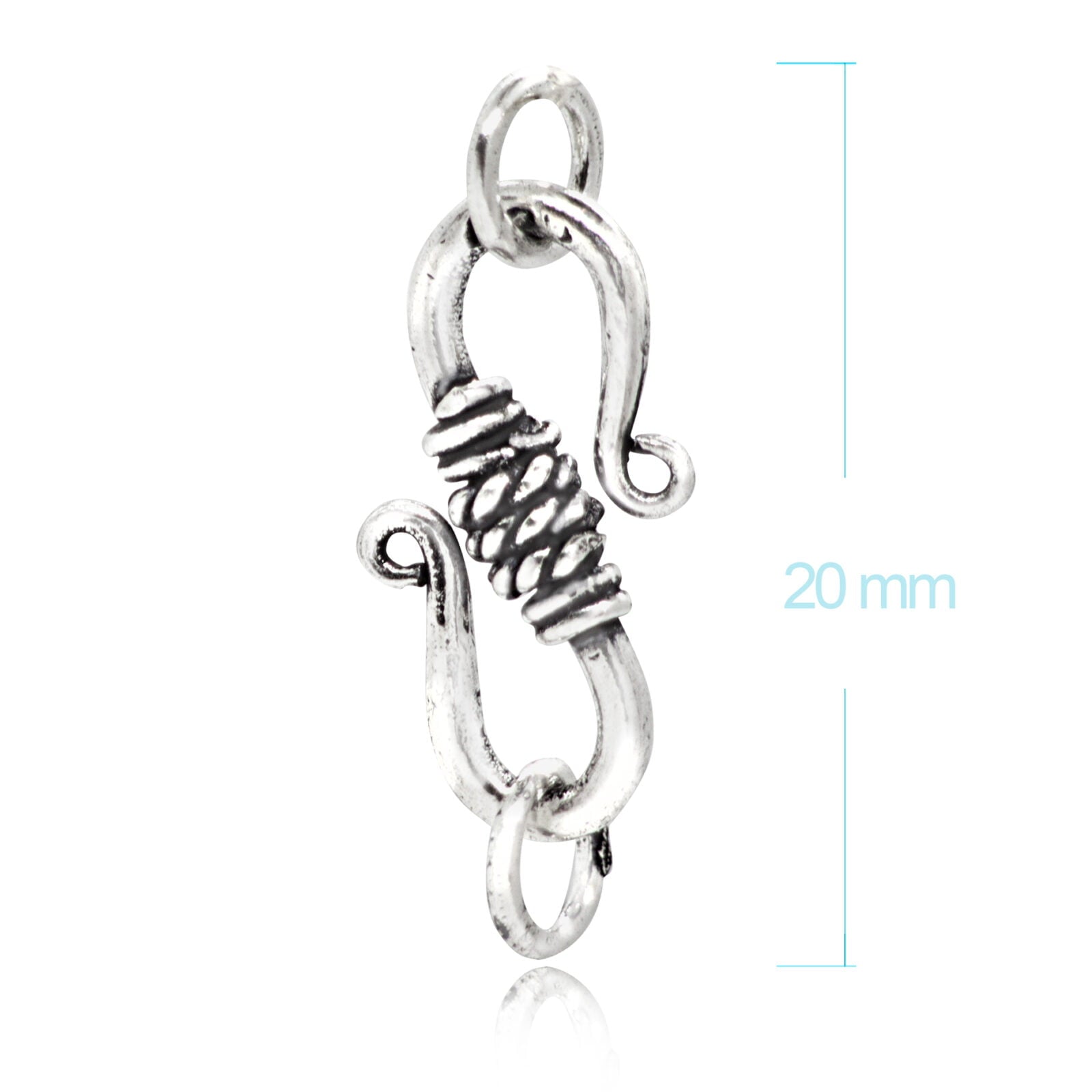 S Hook Clasp Finding for Necklaces or Bracelets, in 925 Sterling Silver - 20mm Length