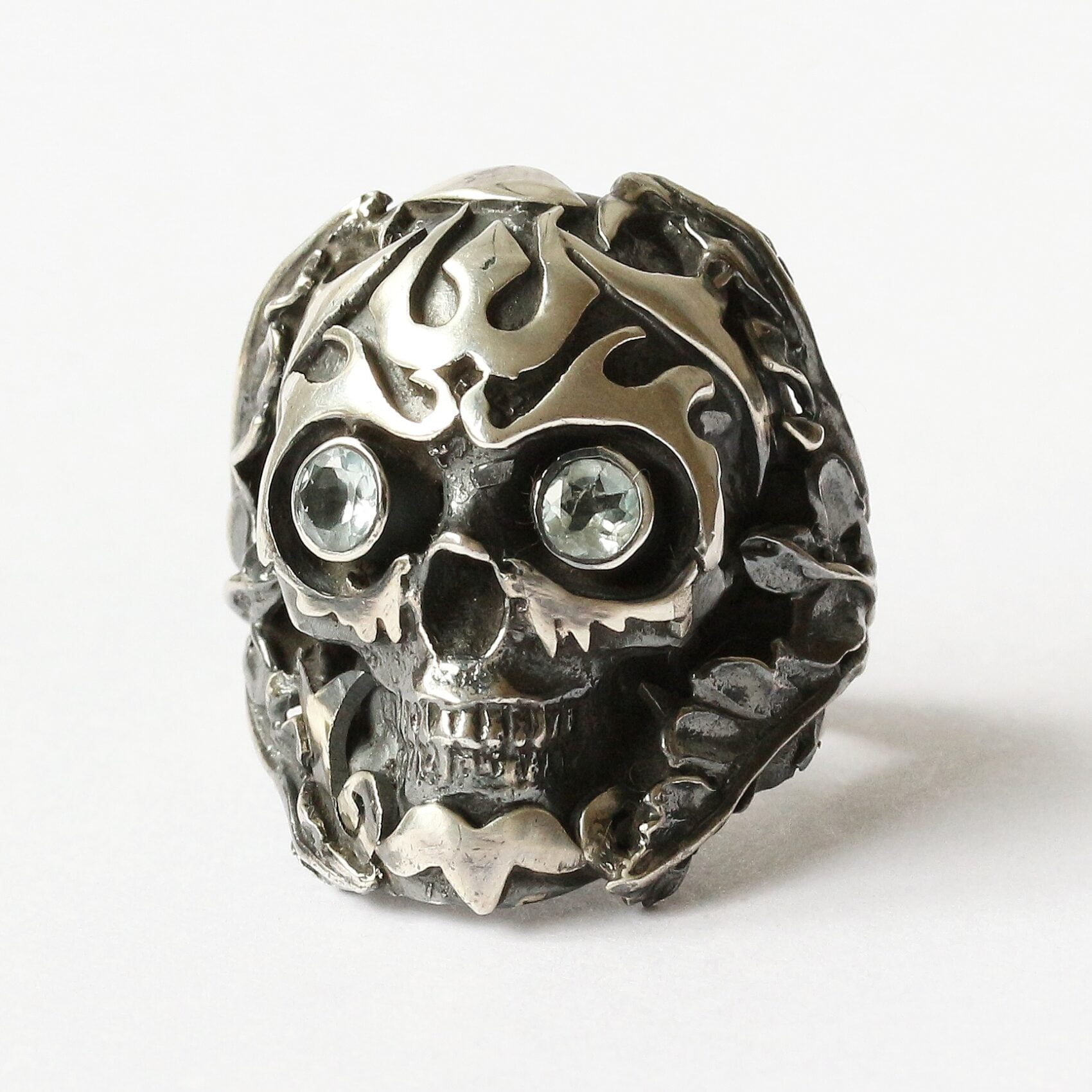 Mystic Power Skull Ring with Blue Topaz