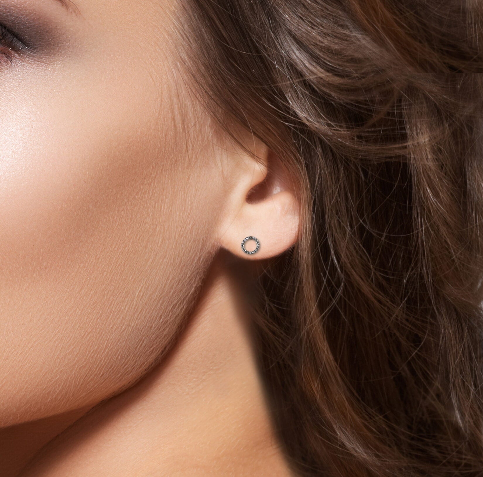 Twisted Wire Small Circle Studs with Butterfly Fastening in Sterling Silver