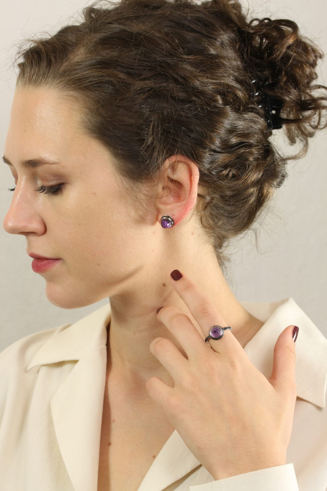 Istanbul Secret Amethyst and Black Spinel Studs in Sterling Silver