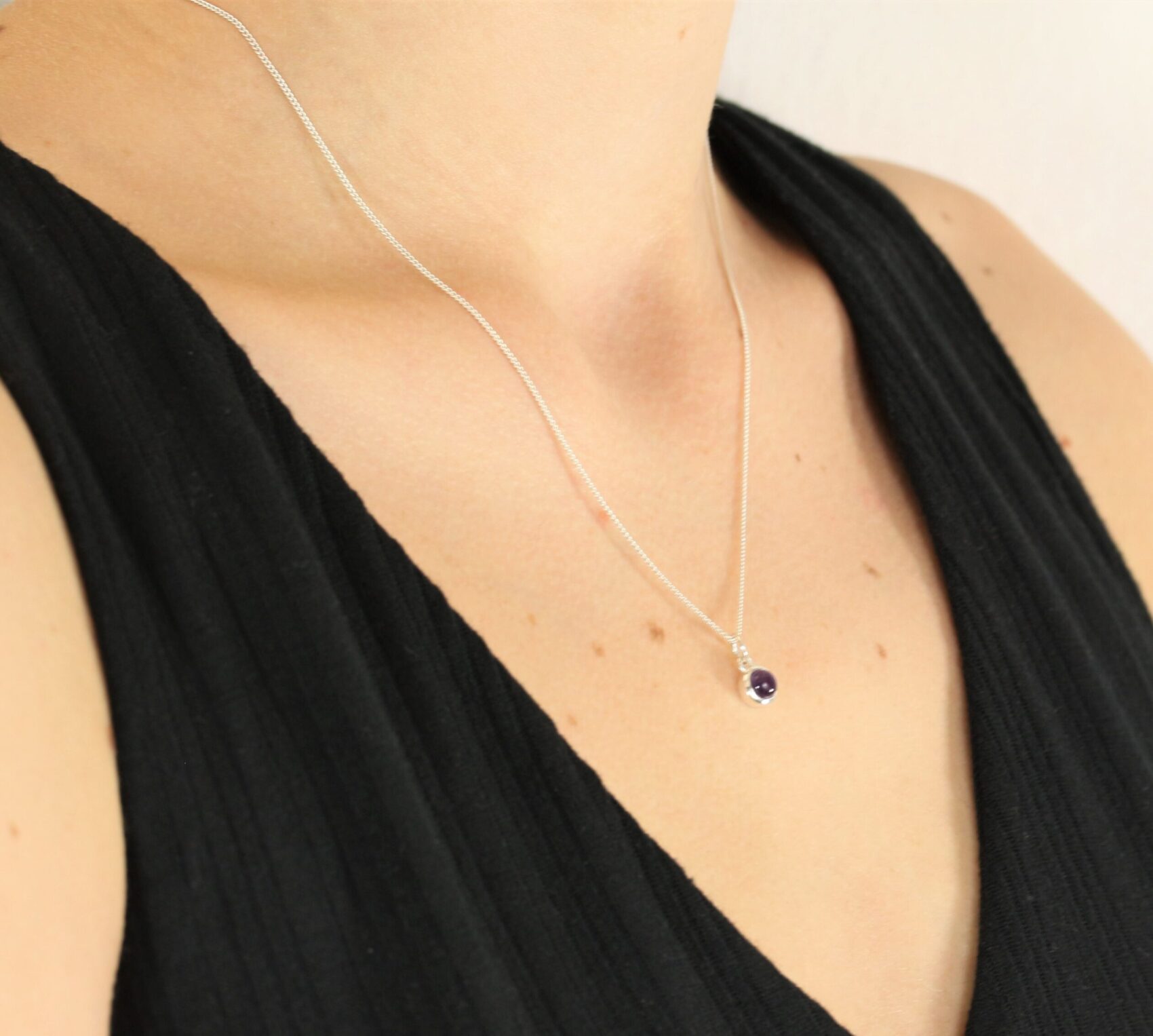 February Birthstone Necklace with Amethyst Charm in Sterling Silver