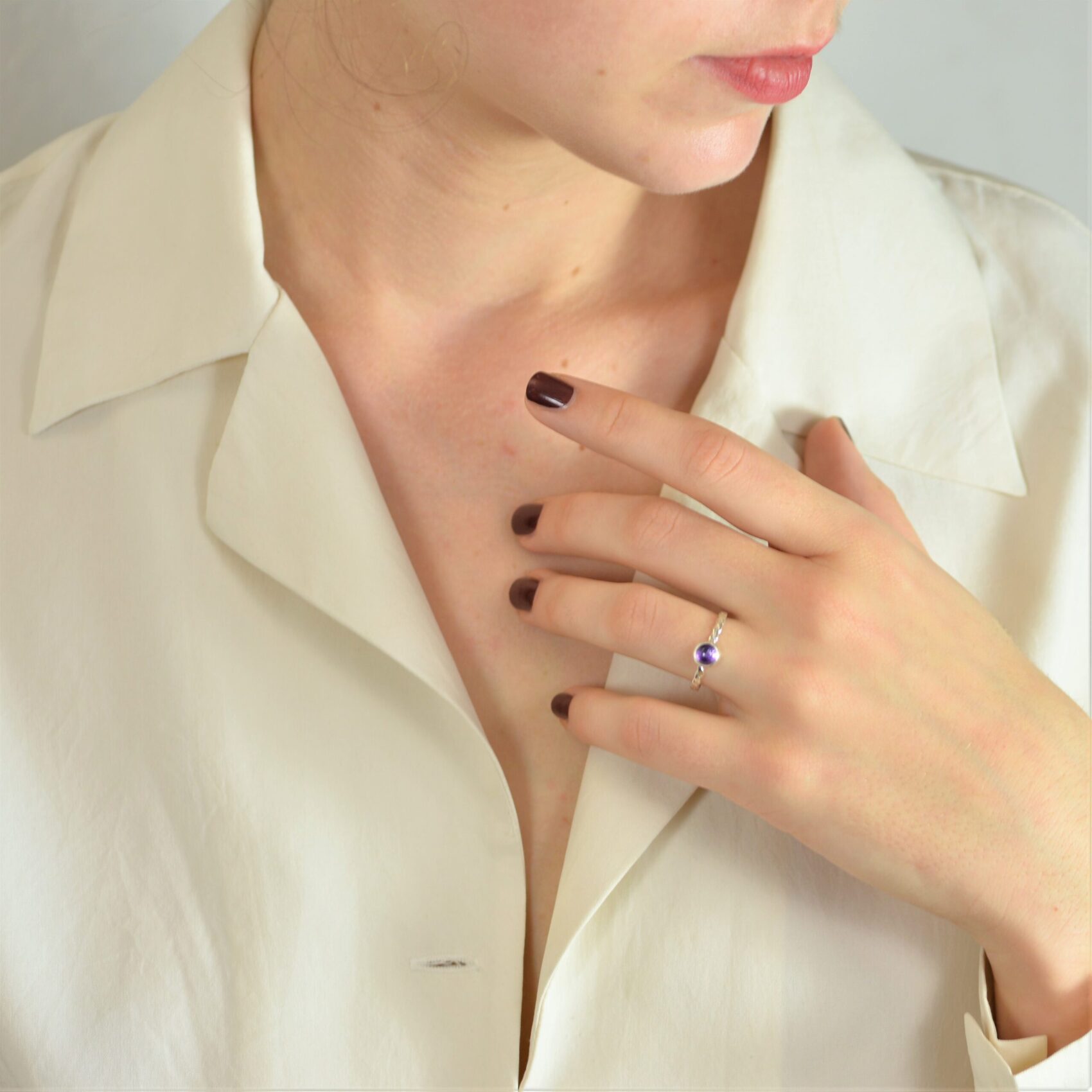 february birthstone silver amethyst ring