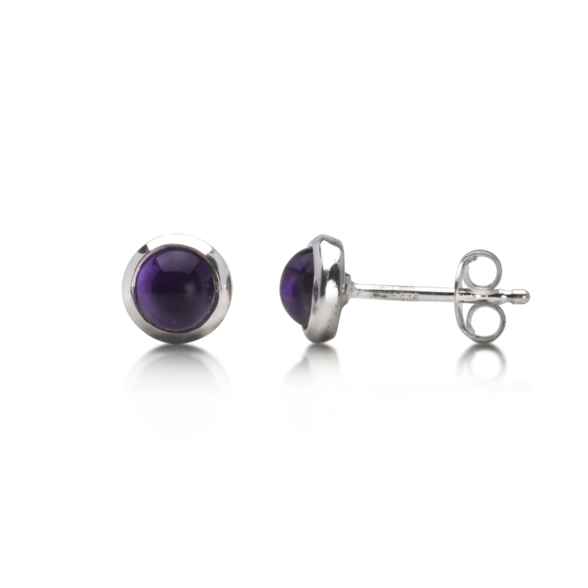 Round Amethyst earrings studs in sterling silver
