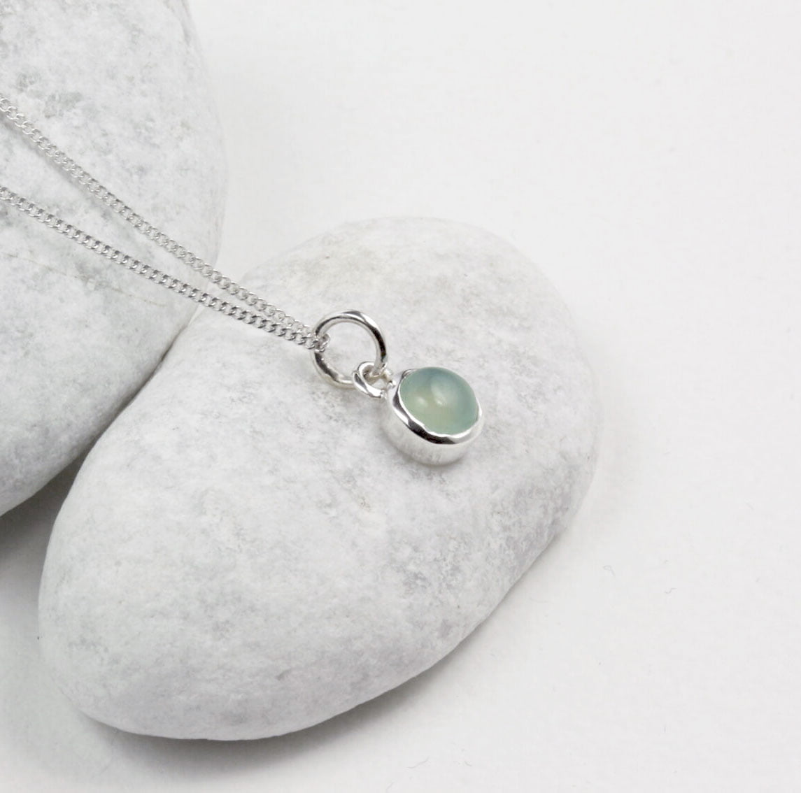 March Birthstone Jewellery Set with Aqua Chalcedony Studs and Pendant Necklace