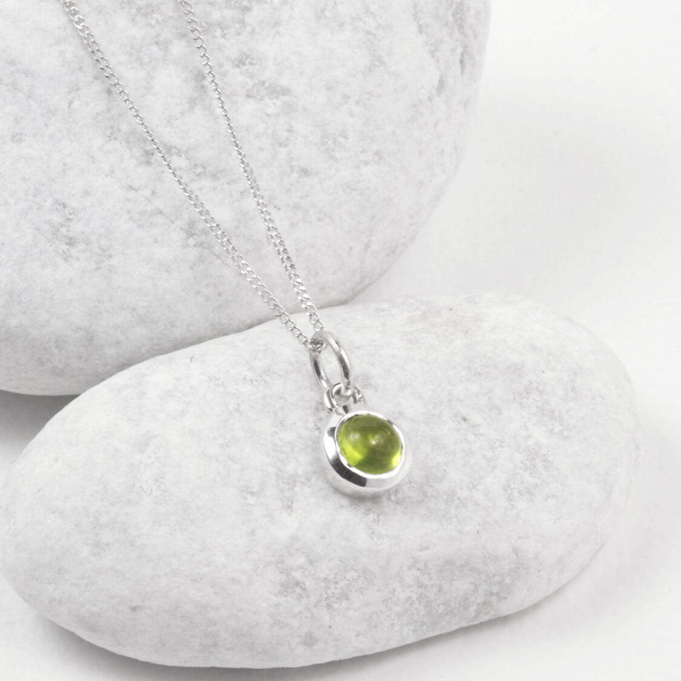 August Birthstone Necklace - Peridot Gemstone Charm in Sterling Silver