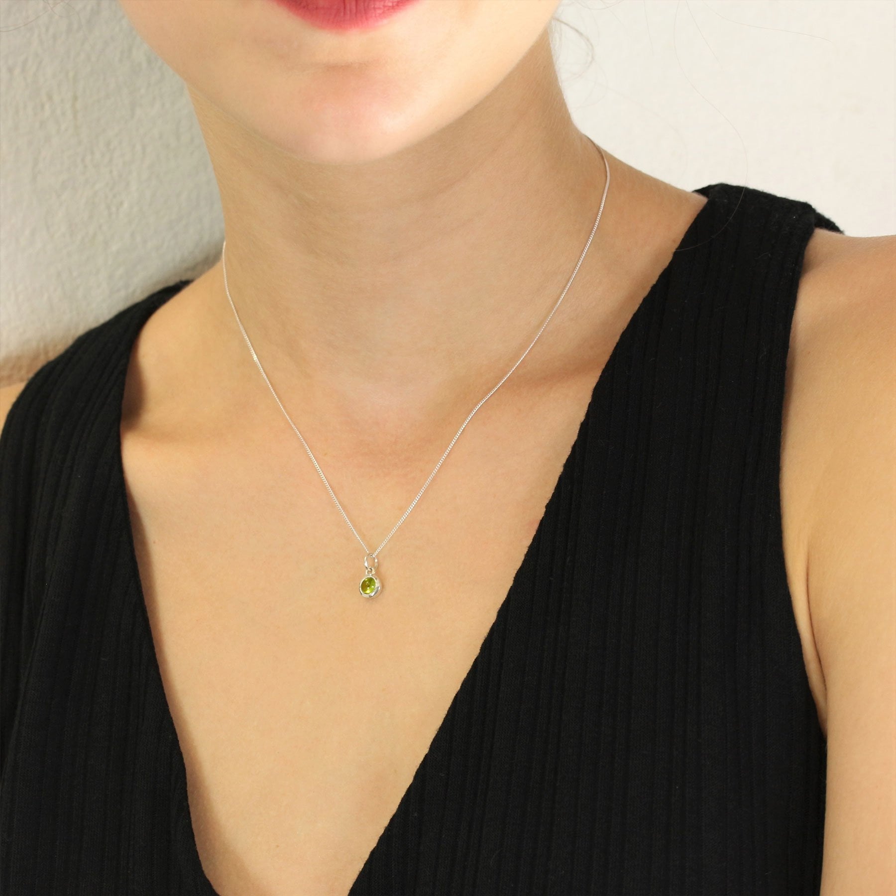 August Birthstone Jewellery Set with Peridot Studs and Charm Necklace