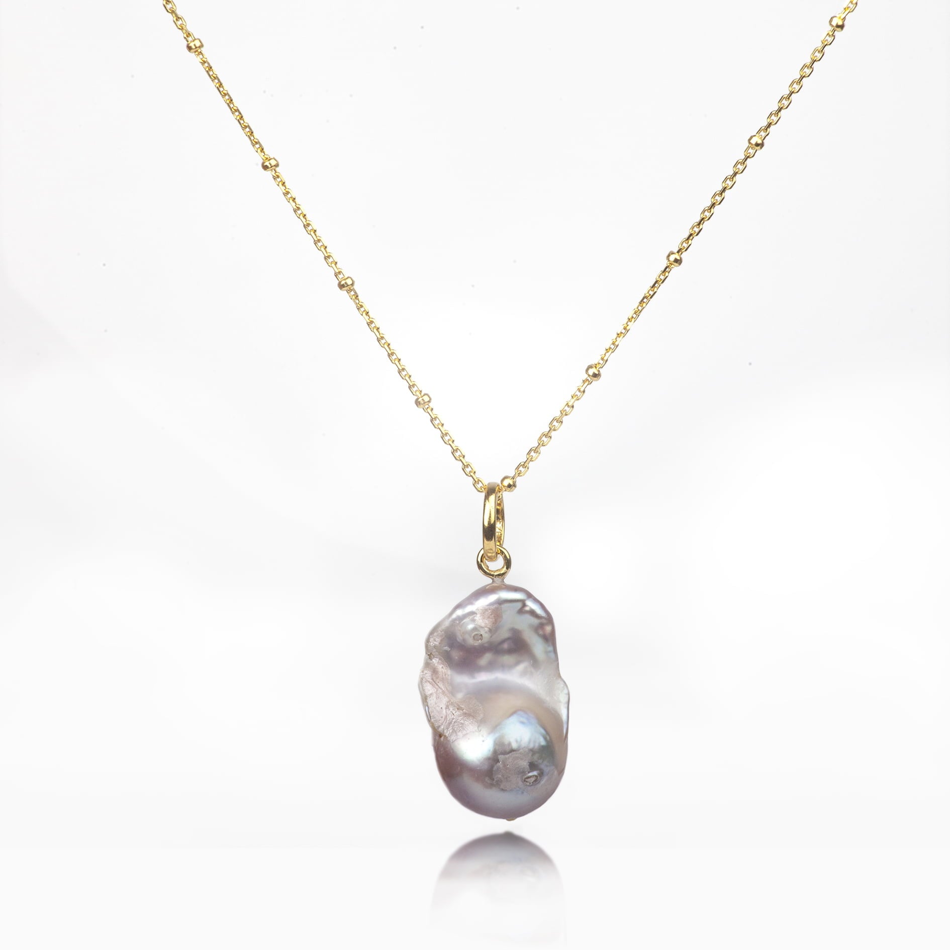 Champagne Baroque Fresh water Pearl Necklace in Gold Vermeil