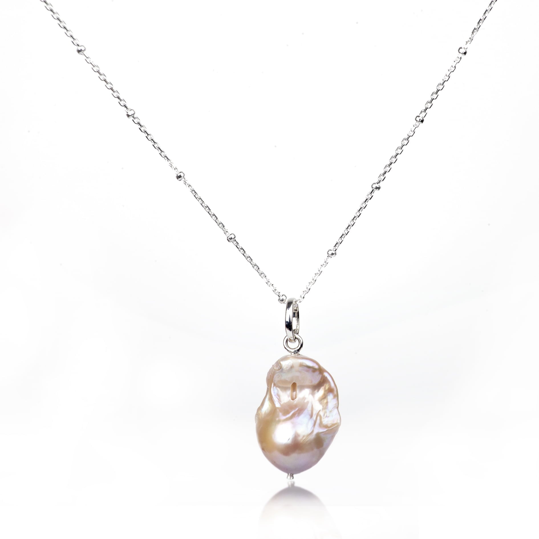 Champagne Baroque Fresh water Pearl Necklace in Sterling Silver