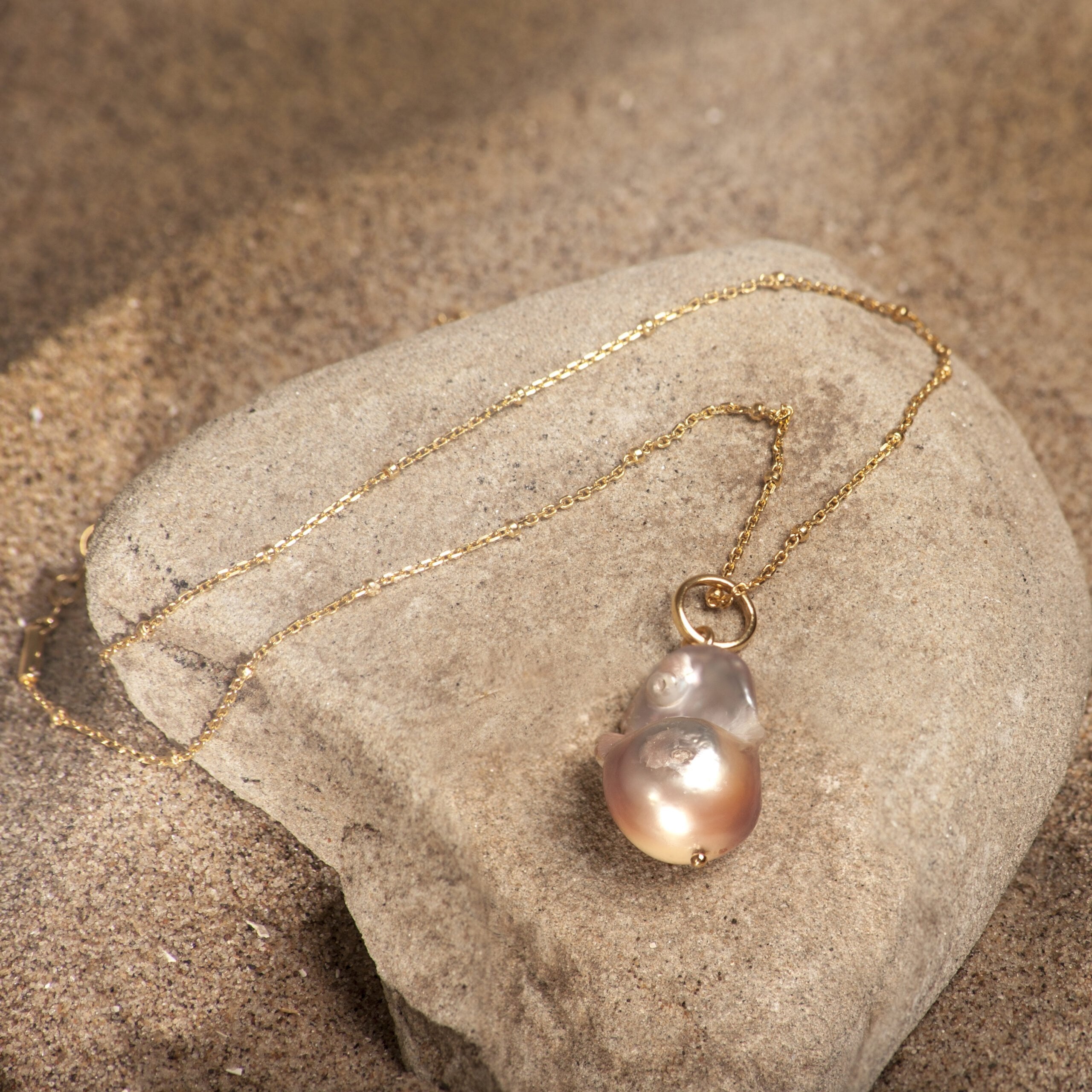 Champagne Baroque Fresh water Pearl Necklace in Gold Vermeil