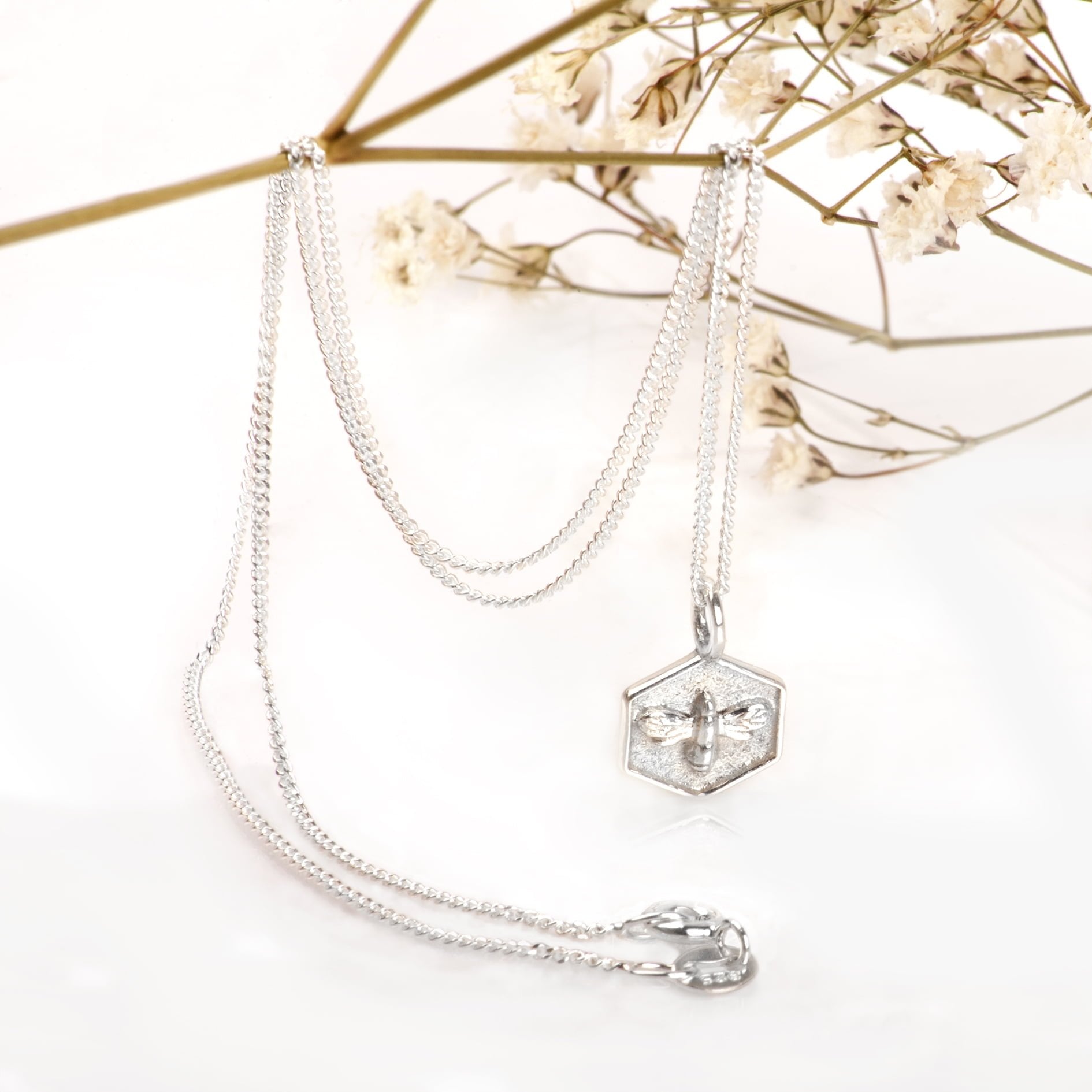 Honey Bee Charm Necklace in Sterling Silver