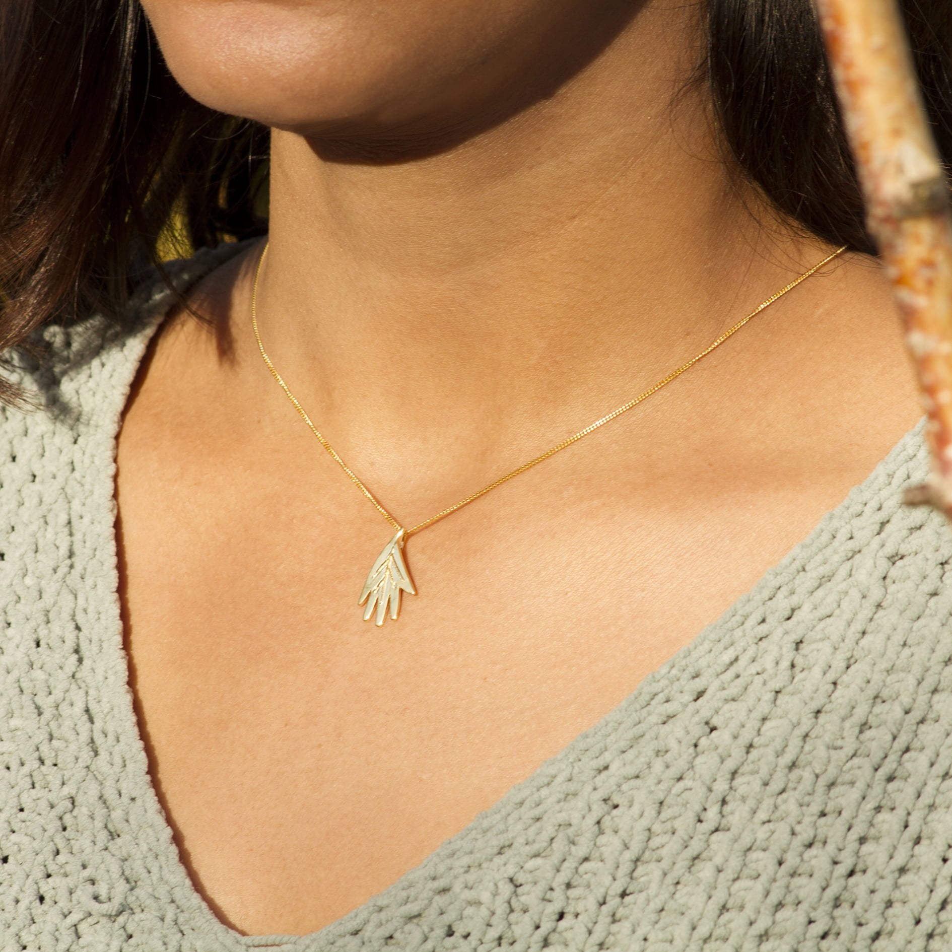 Big Oak Leaf Pendant Necklace In Sterling Silver and Gold Vermeil