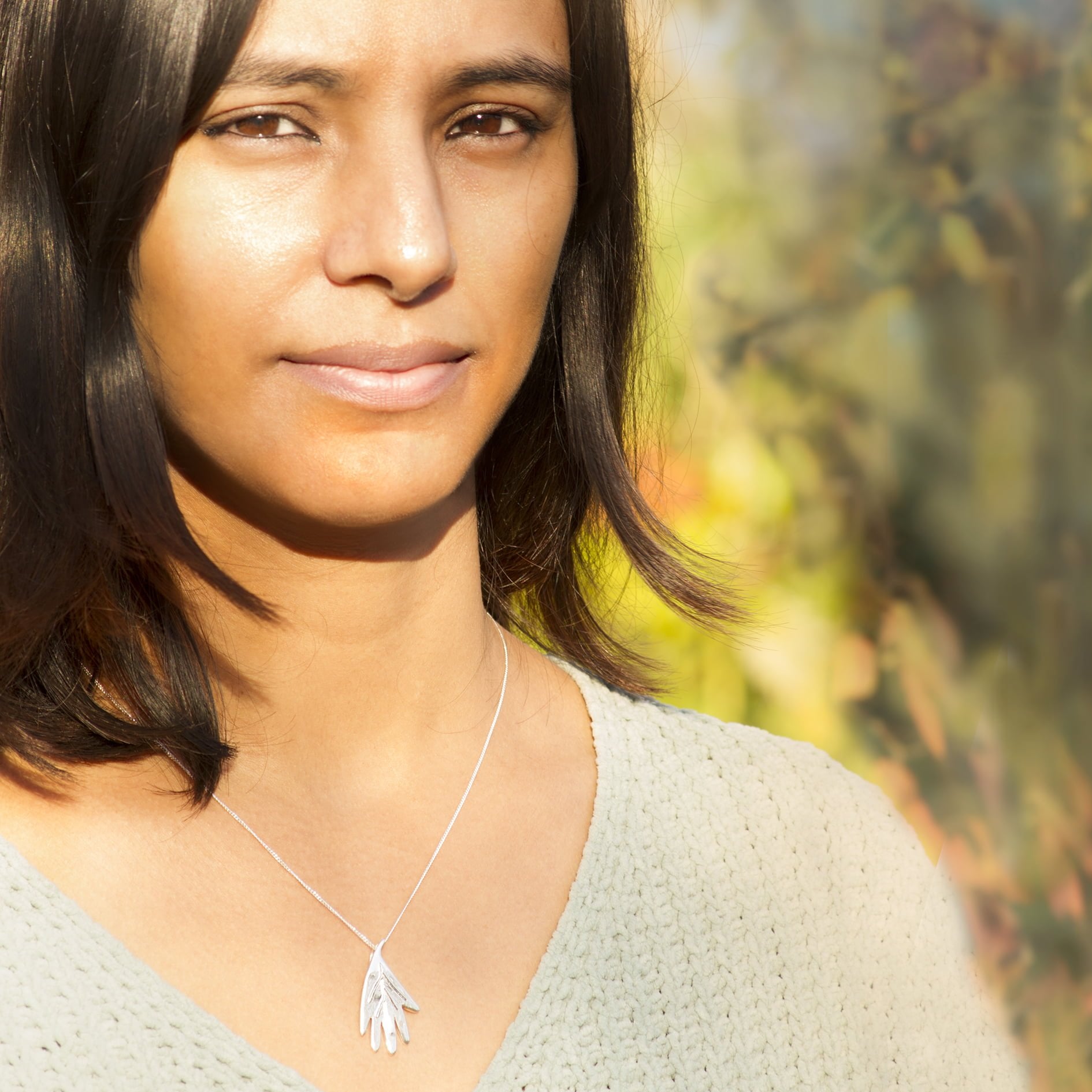 Big Oak Leaf Pendant Necklace In Sterling Silver and Gold Vermeil