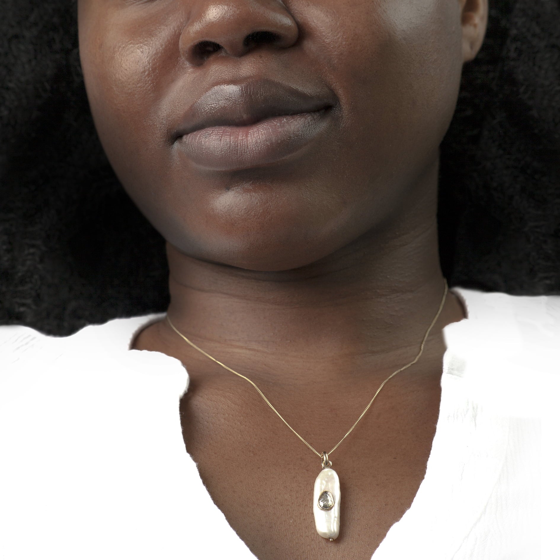 Biwa Pearl with Diamond Engraved Necklace in Solid Gold