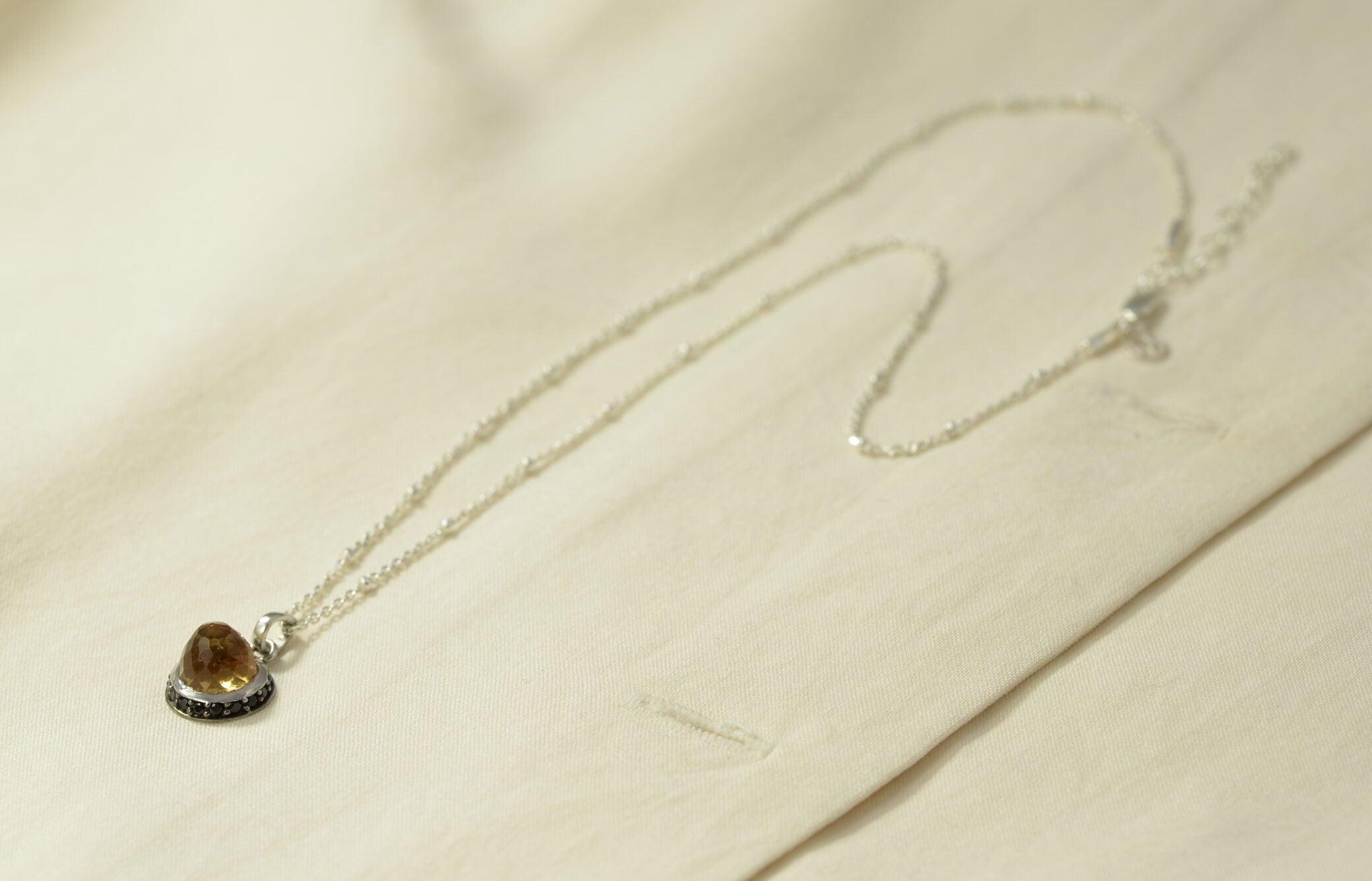 Istanbul Soul Citrine and Black Spinel Pendant Necklace in Sterling Silver